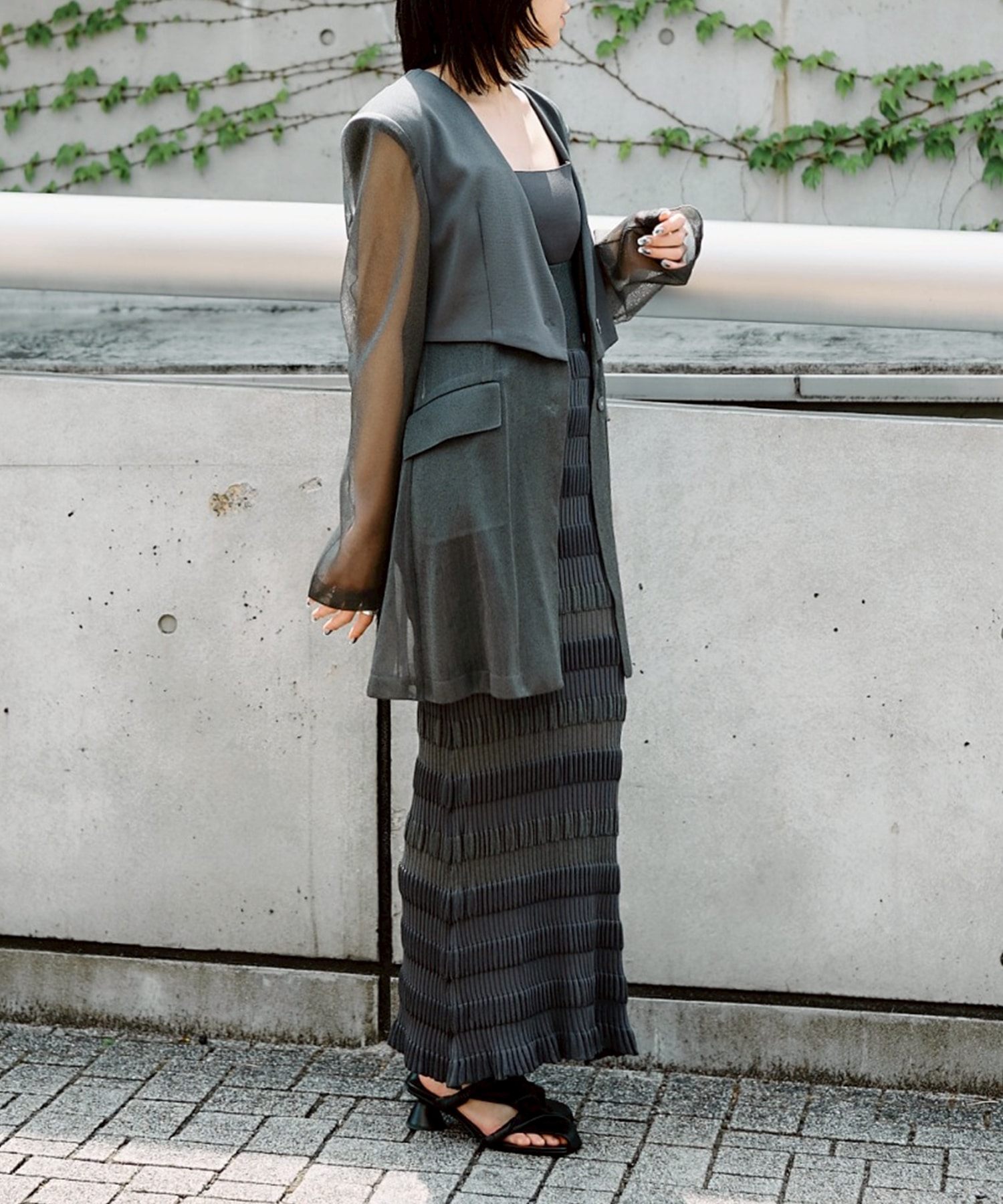 SHEER COMBINED KNIT JACKET FETICO