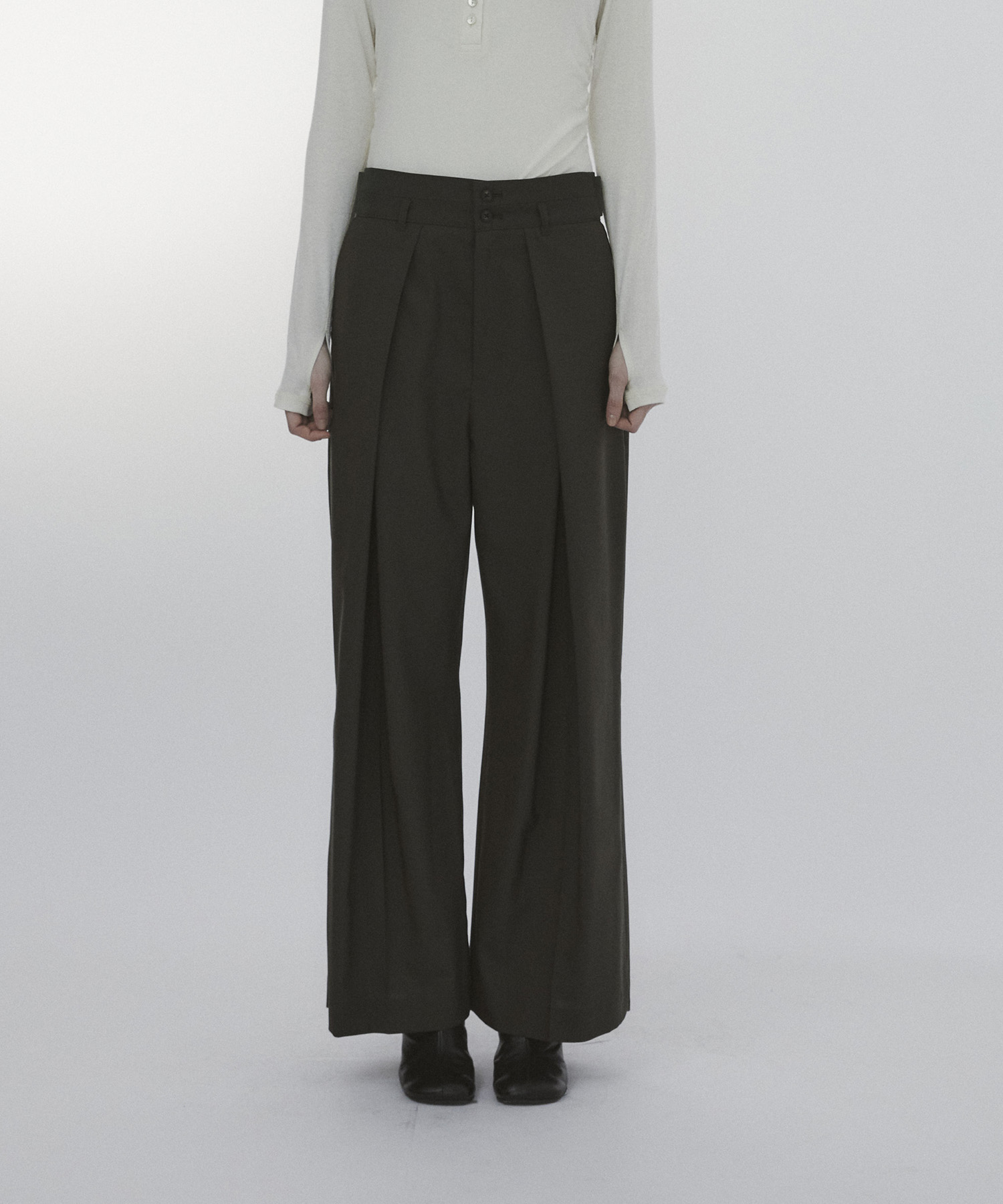Belt Arranged Tuck Wide Pants CITY TOKYO