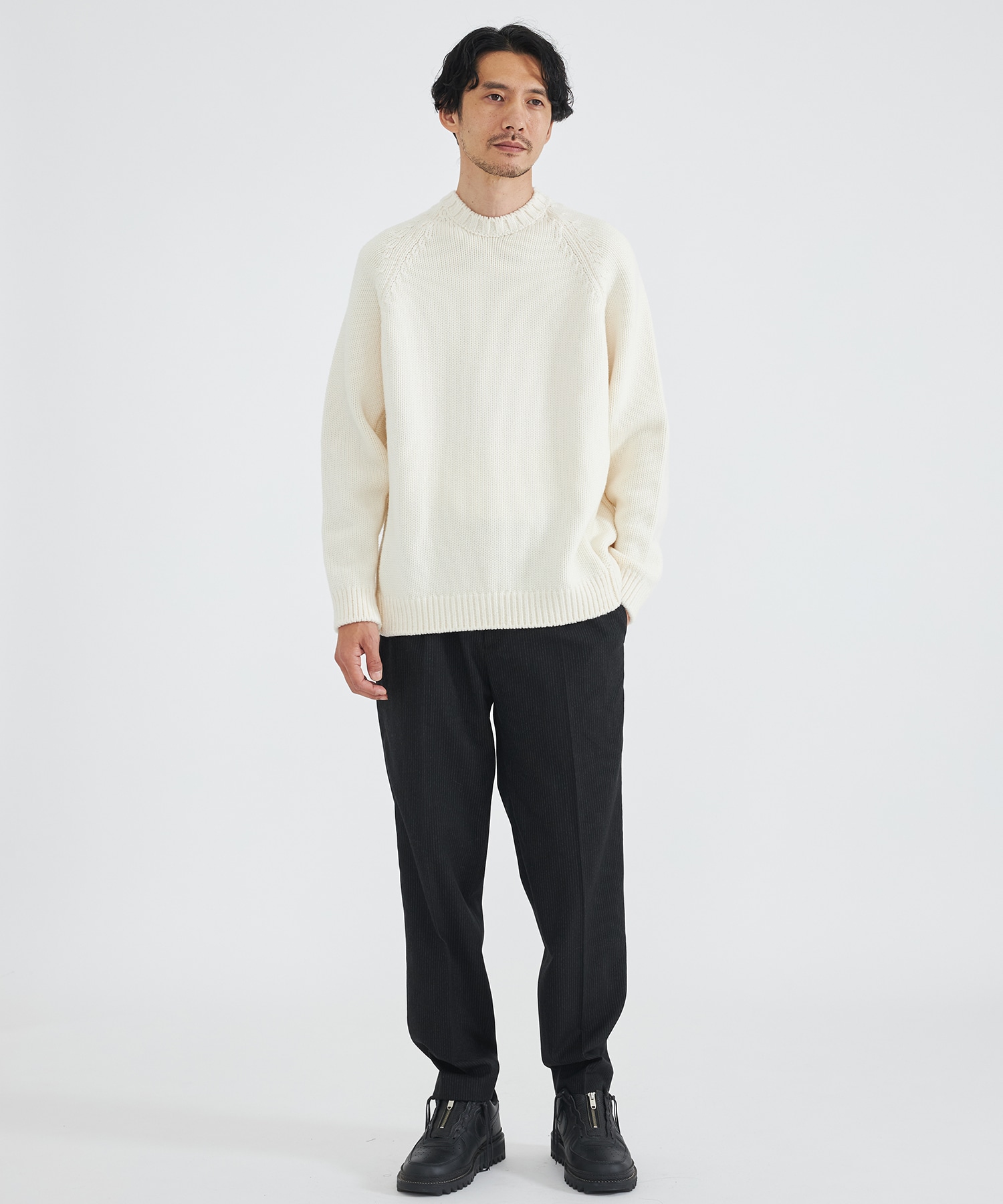 Wool Middle Gauge C/N Knit PO(44 OFF WHITE): THE TOKYO: MEN｜THE