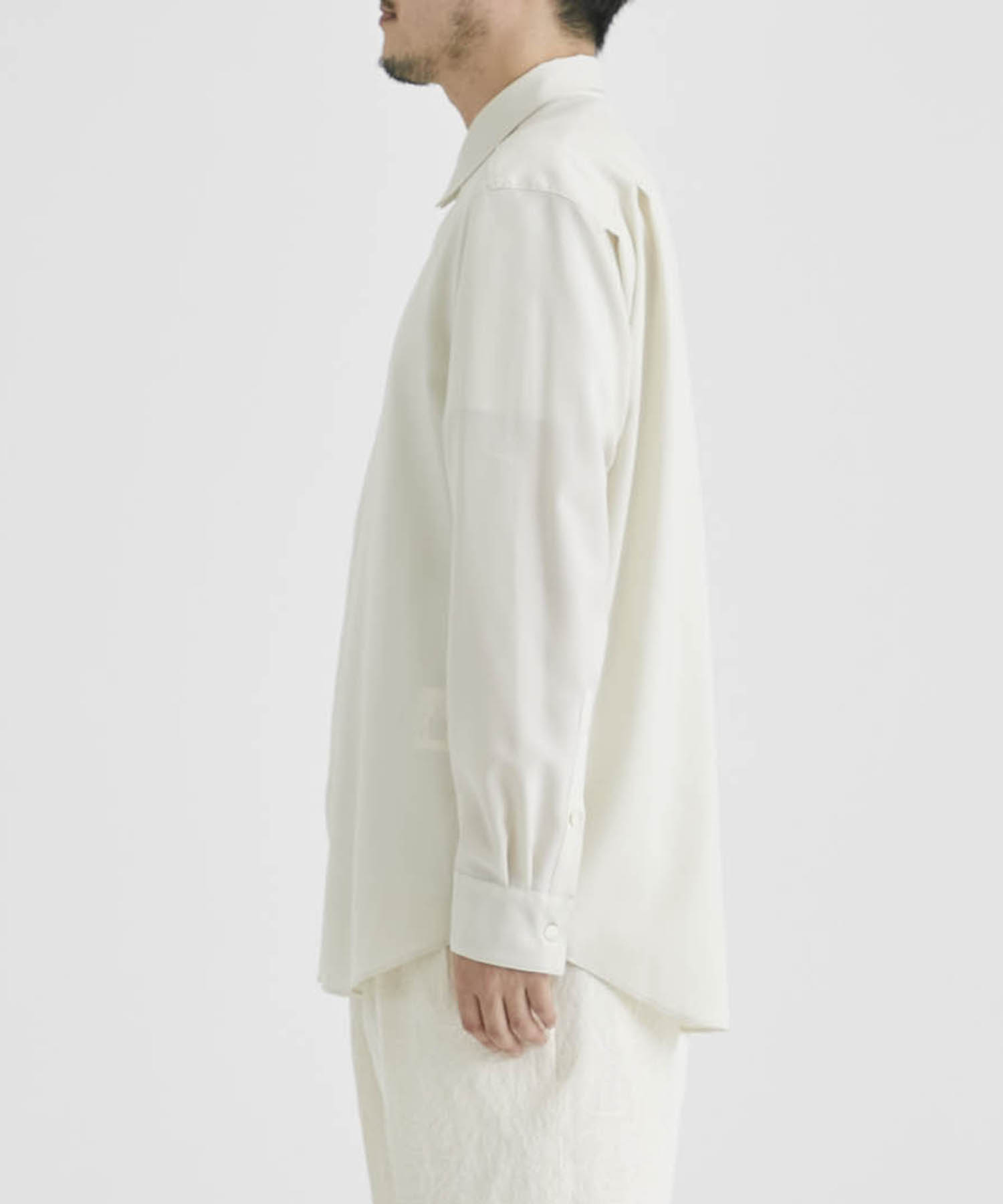 DROPPED SHOULDER TOP WITH SHIRT COLLAR IN WOOL SHIRTING OVERCOAT