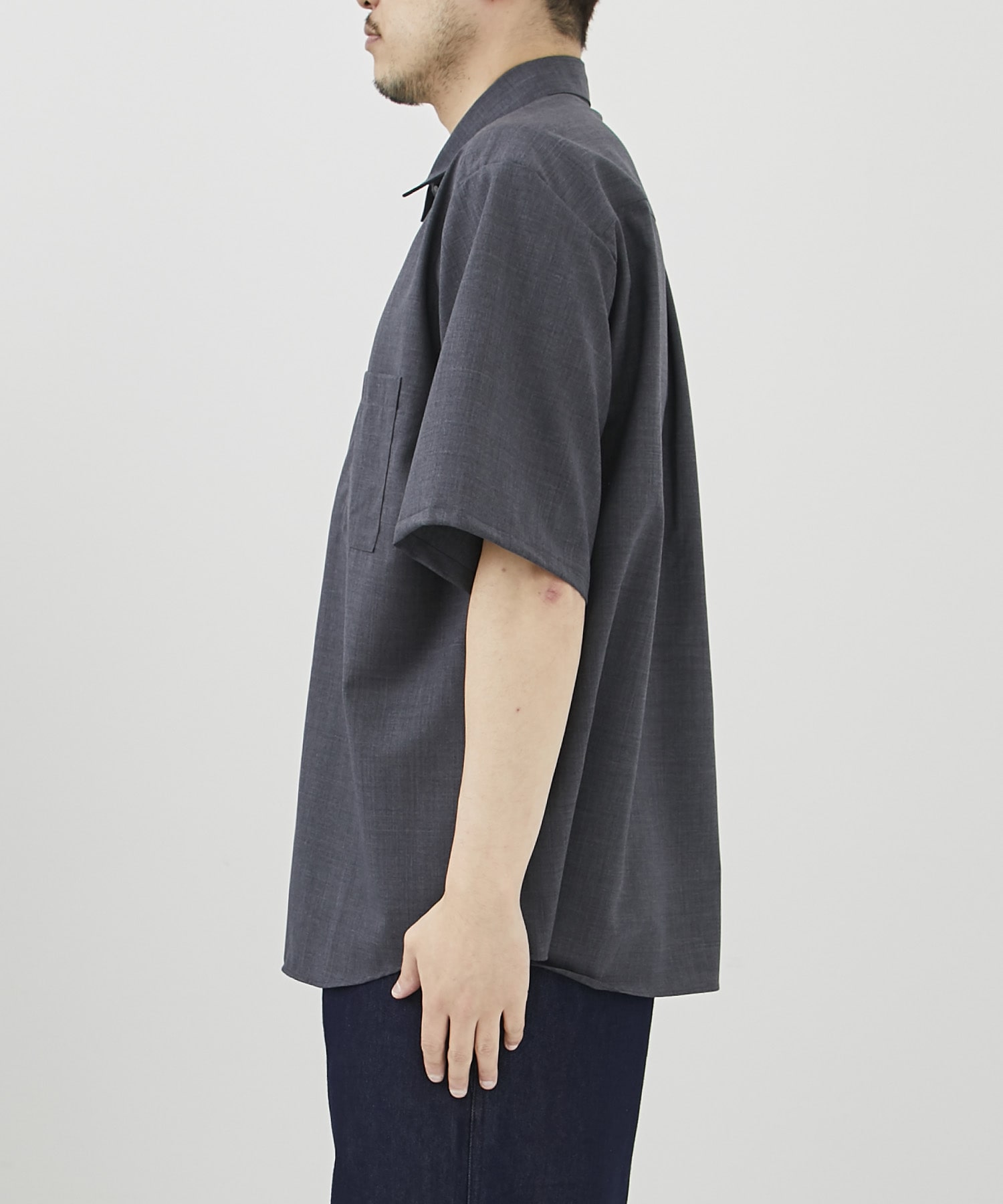 WOOL S/S REGULAR COLLAR BAGGY SHIRT(S DARK GREY): SOPHNET.: MEN