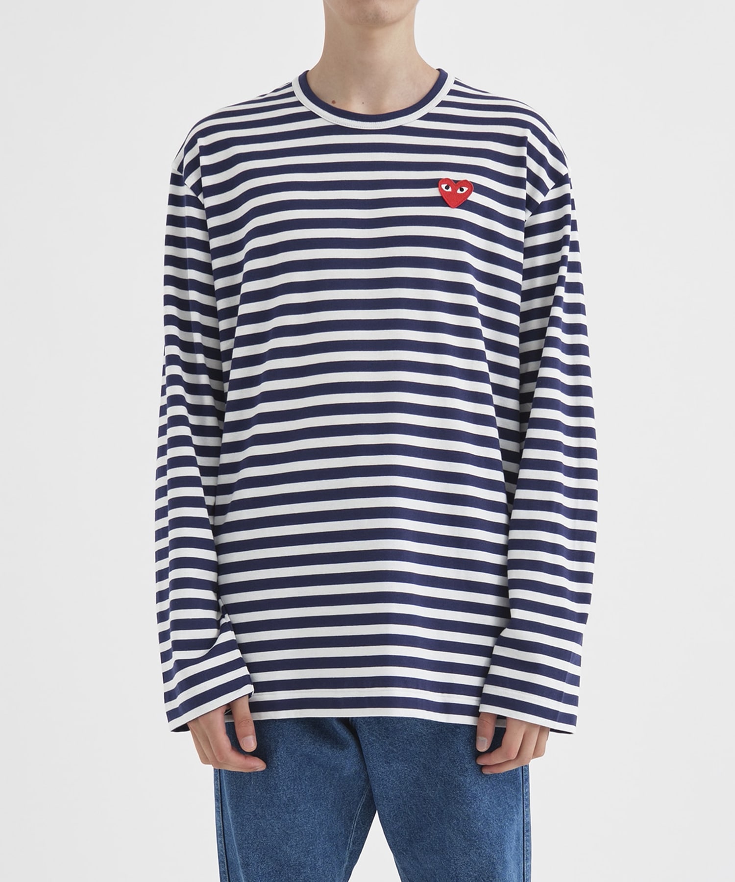 AZ-T010-051 STRIPED L/S T-SHIRT RED HEART PLAY COMME des GARCONS