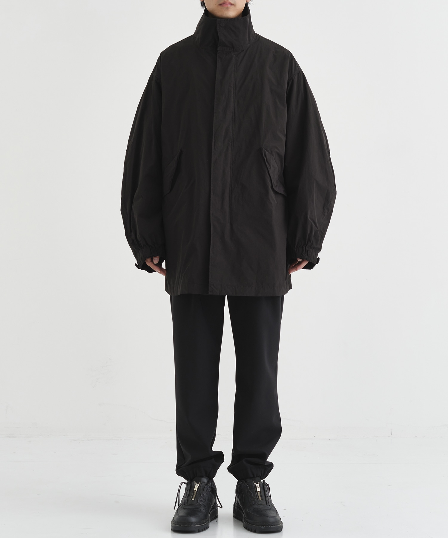 ATON AIR VENTILE SHORT MODS COAT BLACK - ジャケット/アウター