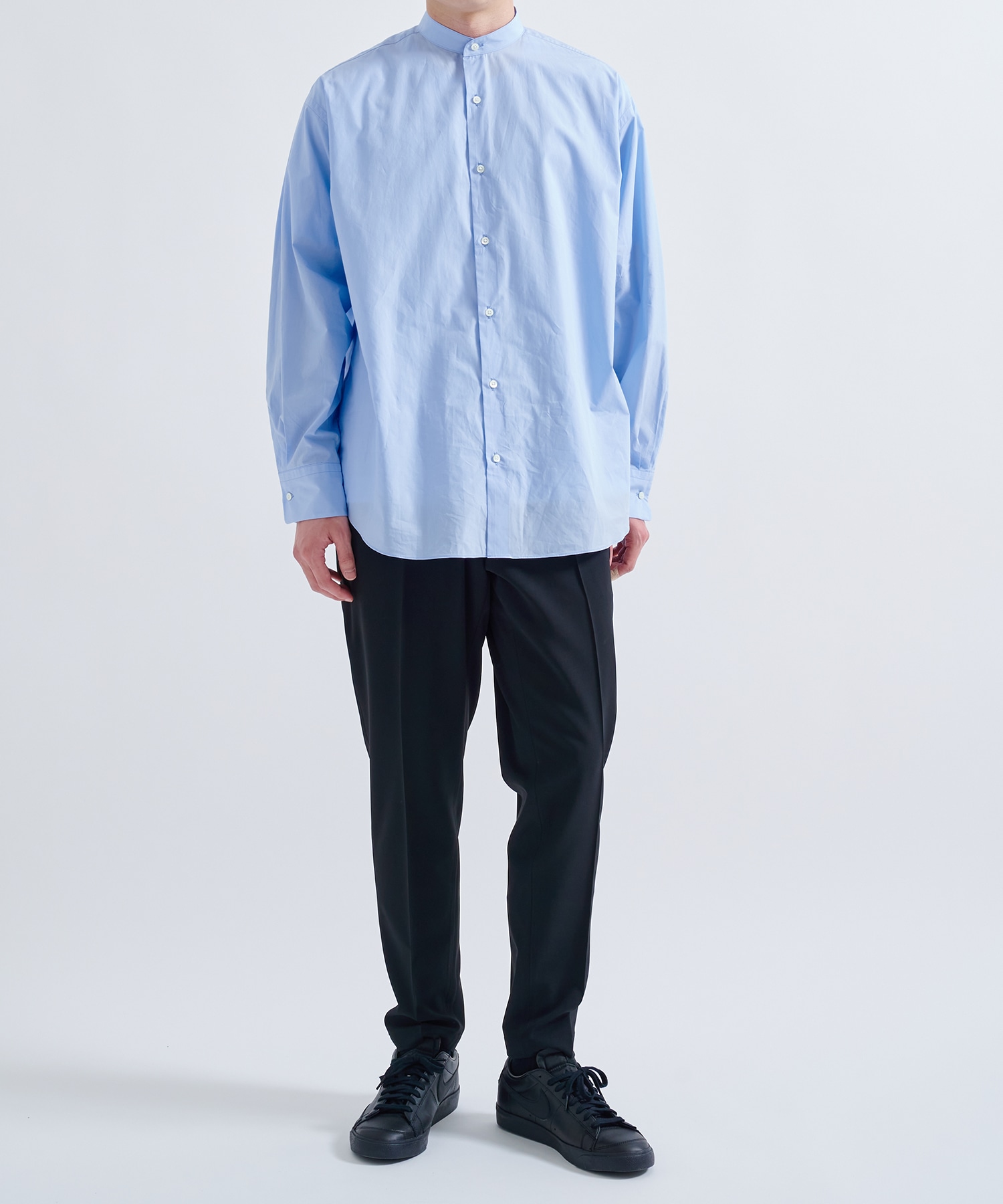 EX.ORGANIC GIZA TYPEWRITER COMFORT FIT BAND COLLAR SHIRT MARKAWARE