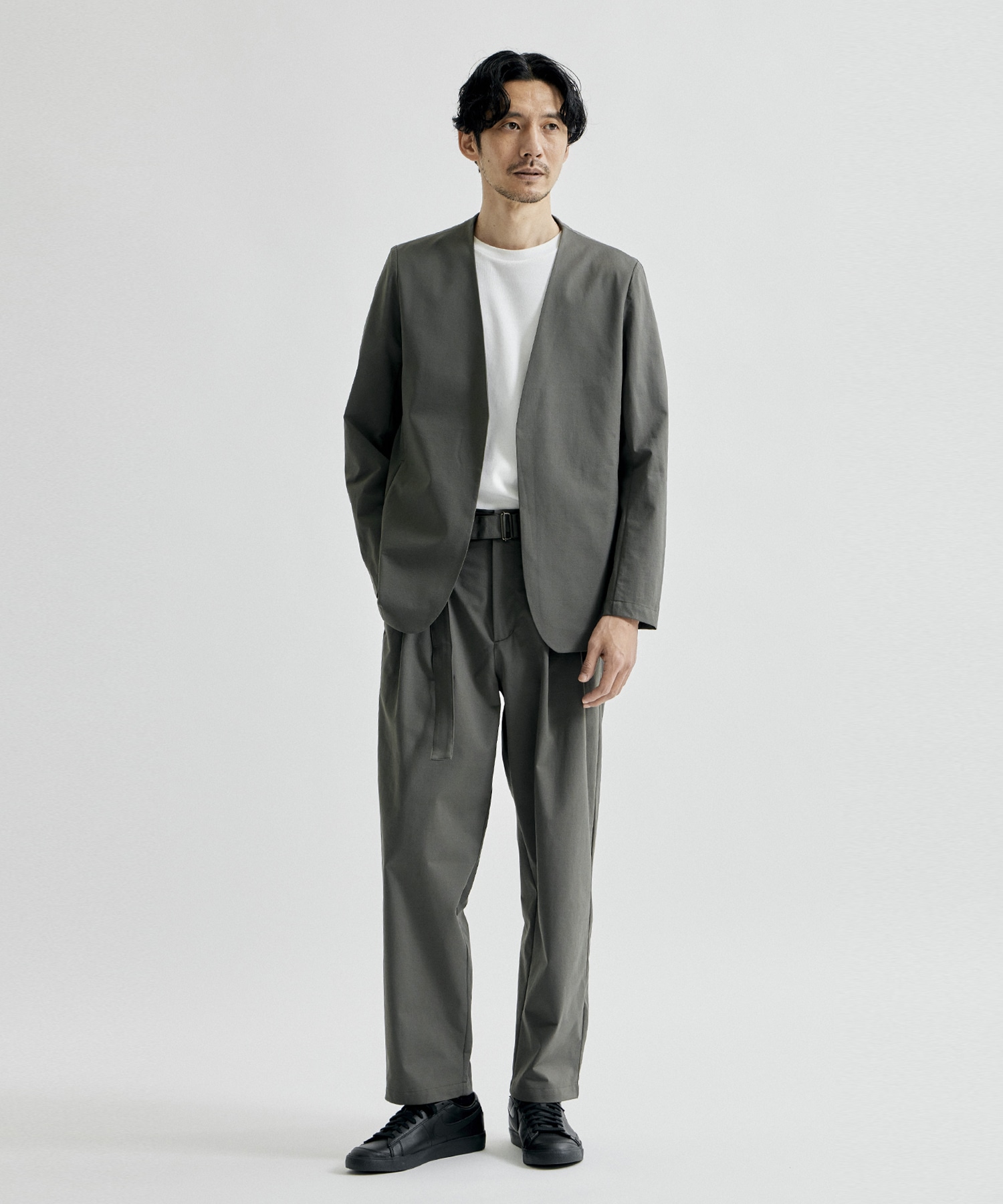 別注 PE HIGH GAUGE JERSEY BELTED TAPERED TROUSERS ATTACHMENT