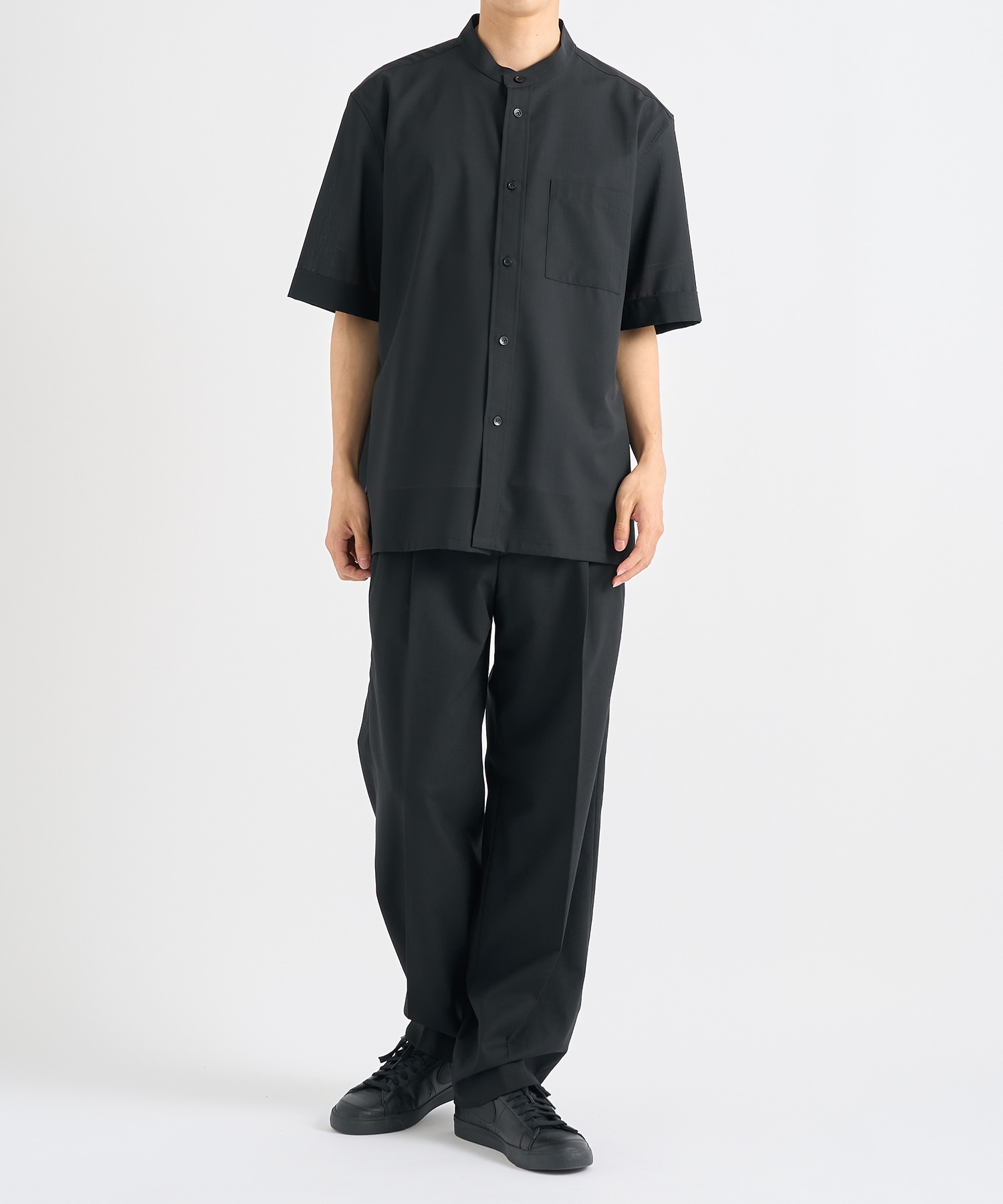 Active Washable Wool Band Collar S/S Shirt THE TOKYO