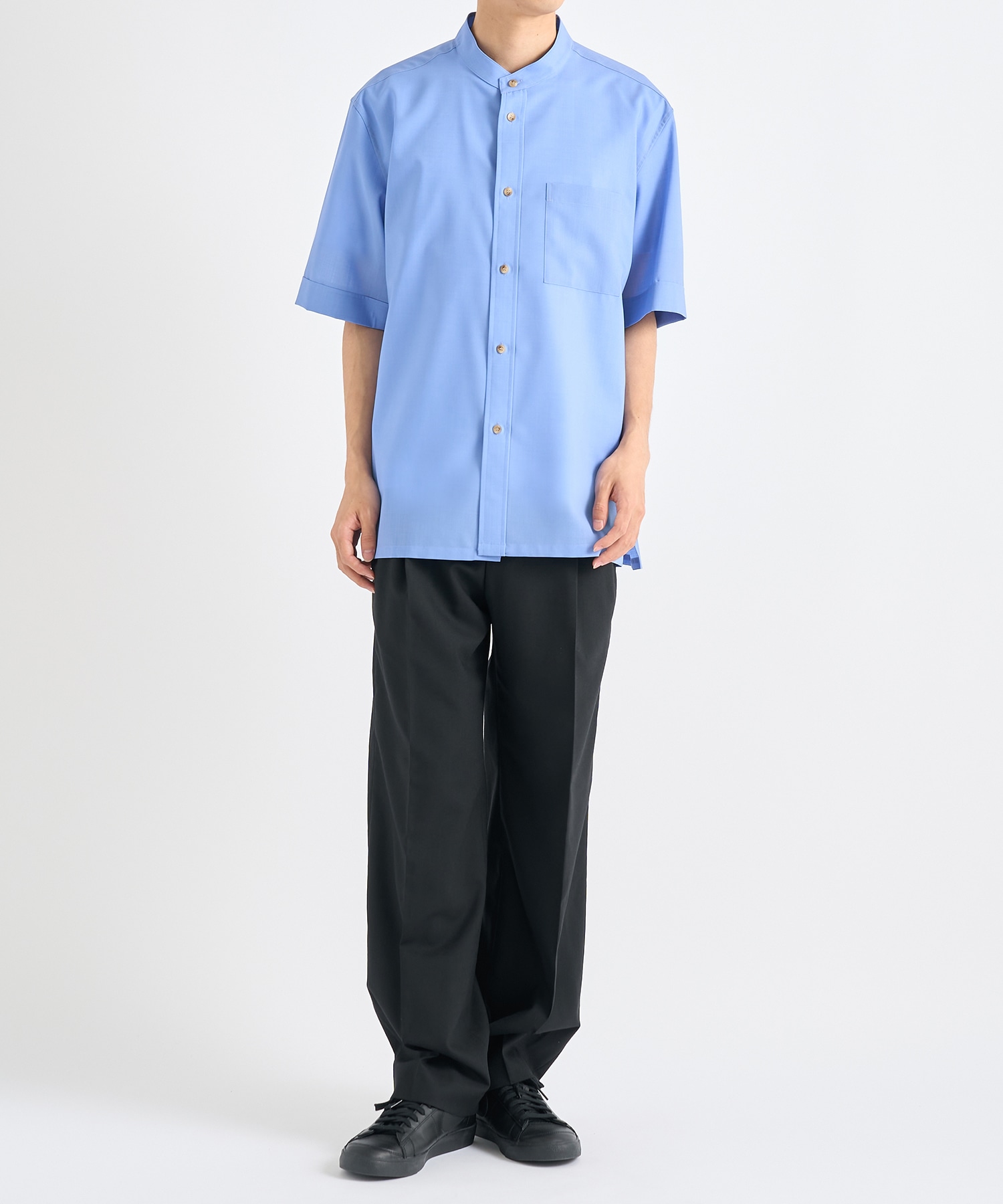 Active Washable Wool Band Collar S/S Shirt THE TOKYO