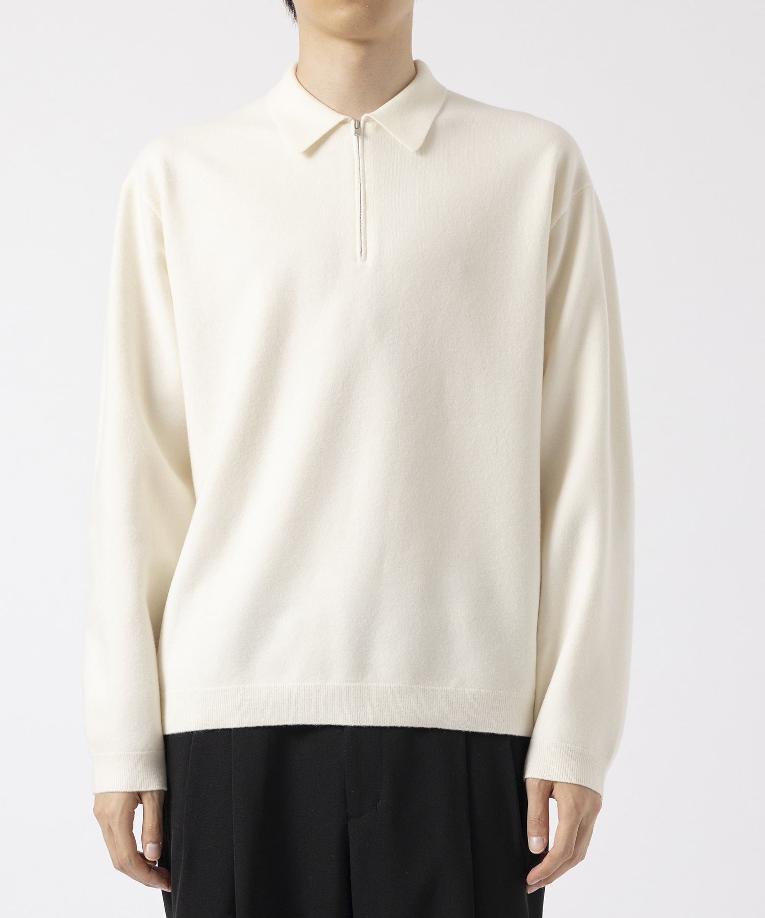 FINE WOOL MELTON HALF ZIPPED POLO SWEATER ATON