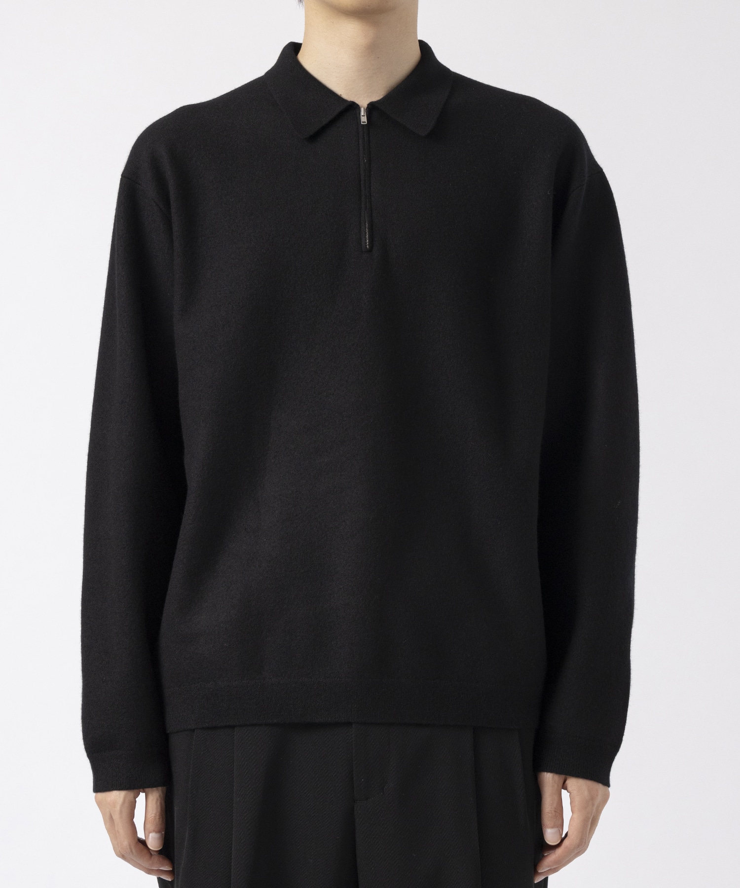 FINE WOOL MELTON HALF ZIPPED POLO SWEATER ATON