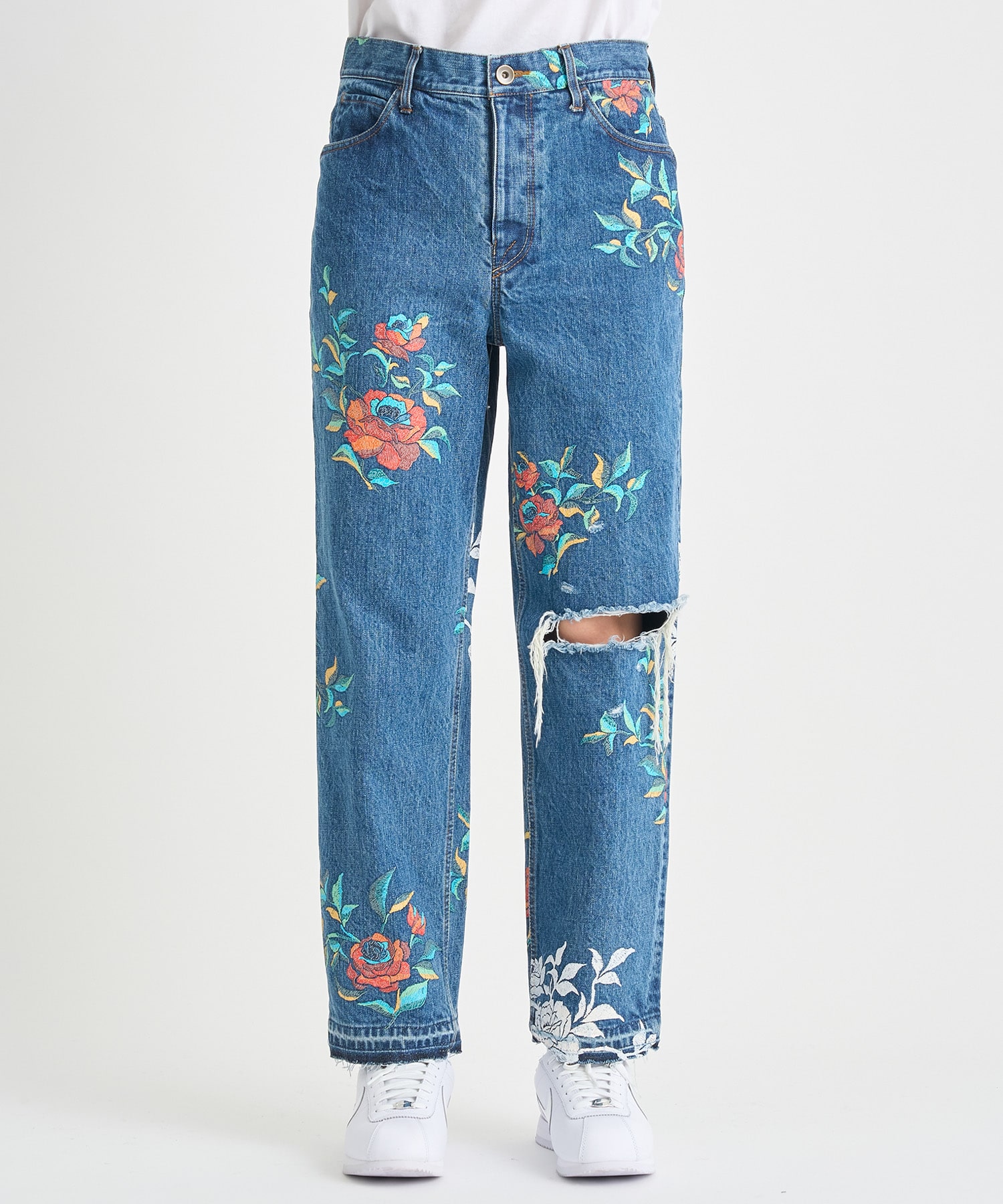 Flower Pattern Straight Denim Pants BED J.W. FORD