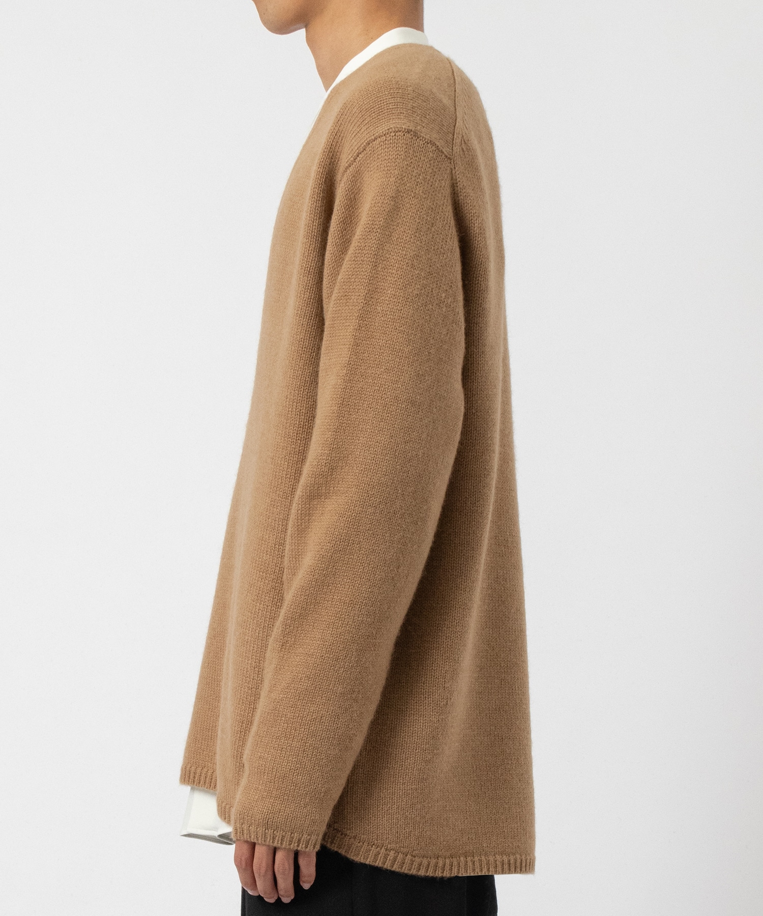 Natural camel Deep V-neck sweater walenode