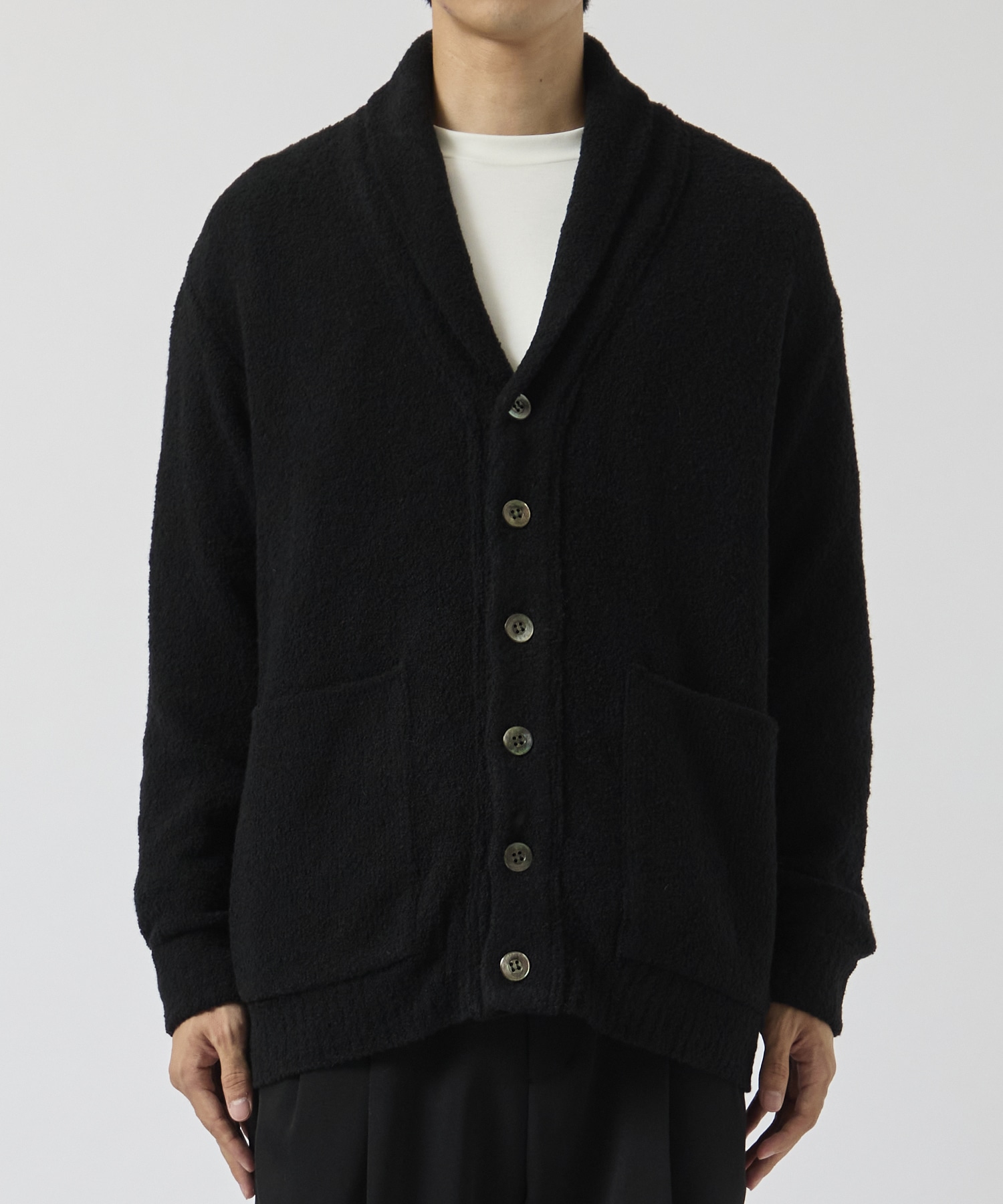 Wool boucle Shawl collar cardigan walenode