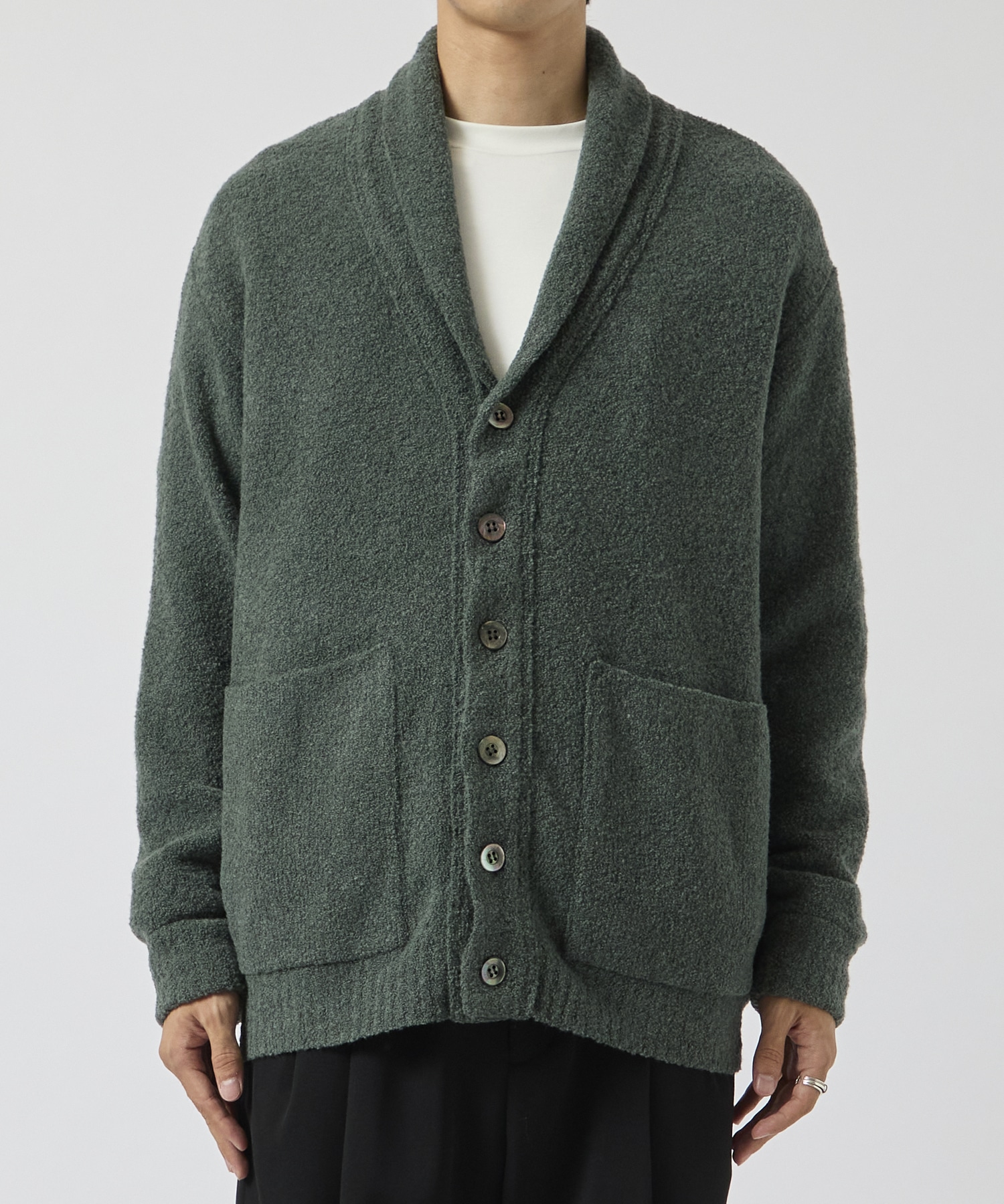 Wool boucle Shawl collar cardigan walenode