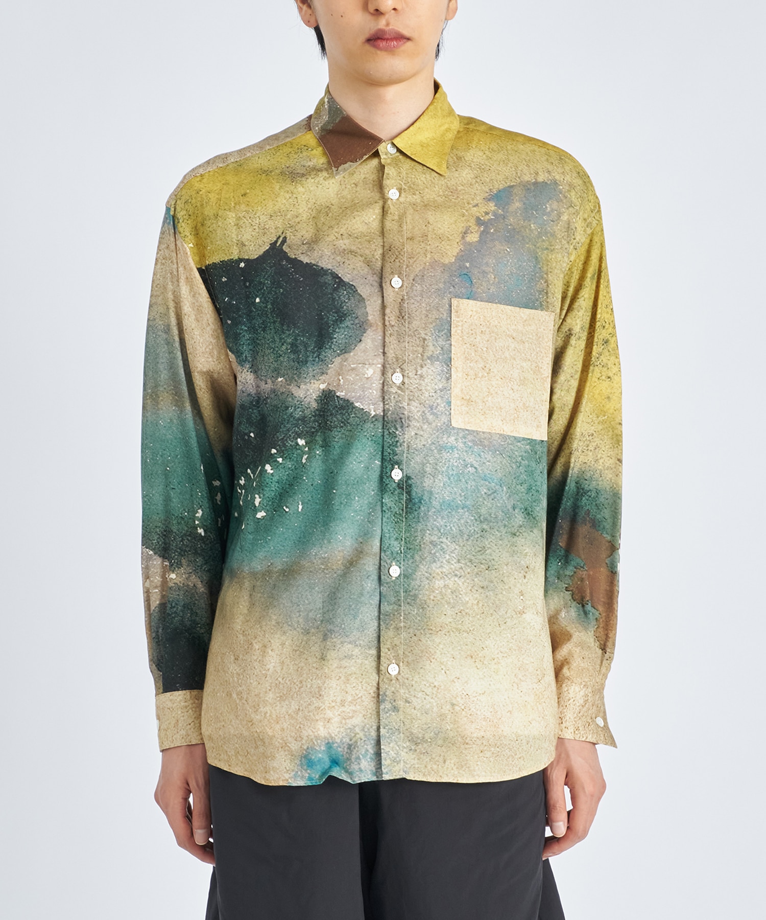 LANDSCAPE PRINTED REGULAR COLLAR SHIRT YOKE