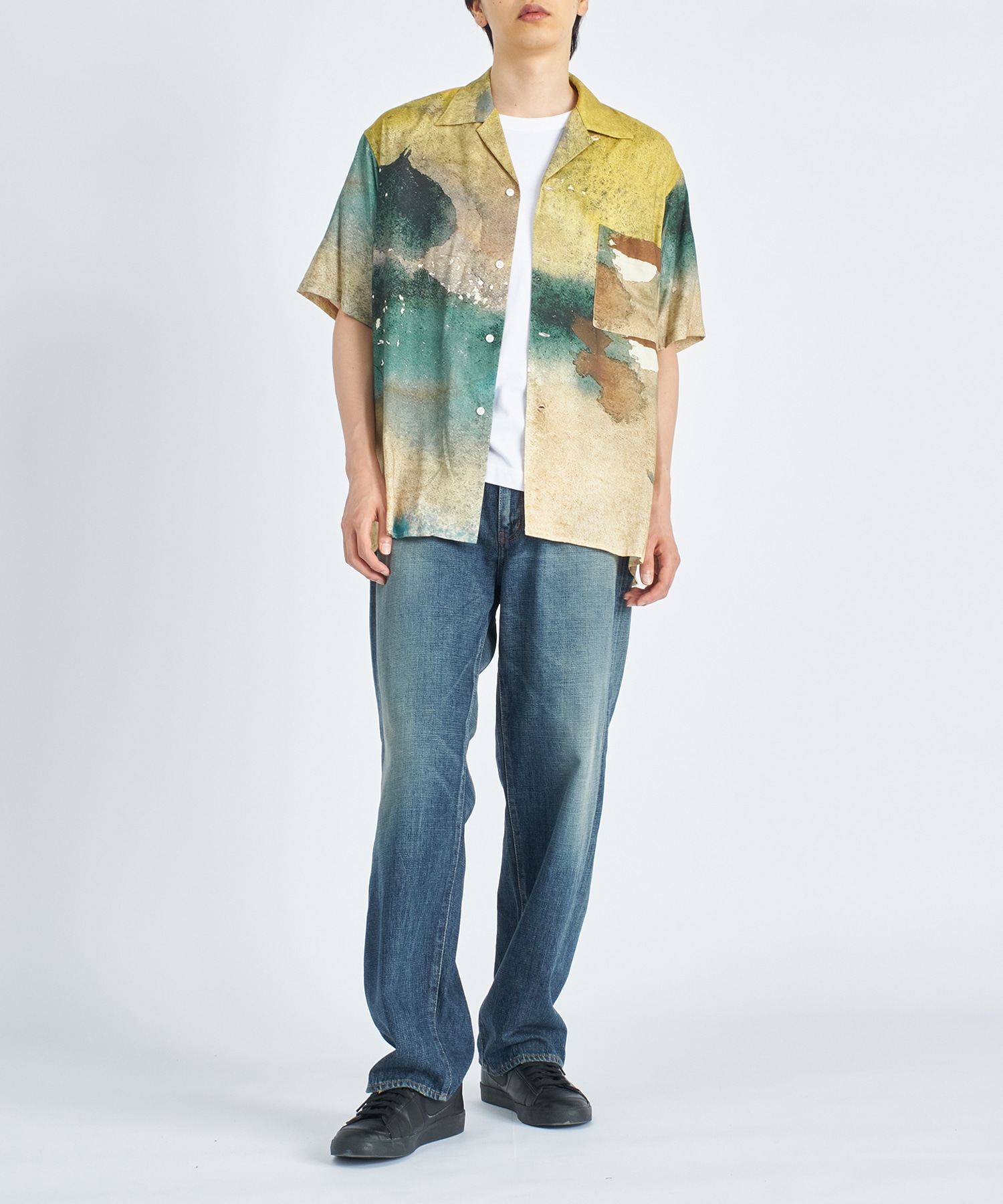 LANDSCAPE PRINTED OPEN COLLAR SHIRT YOKE