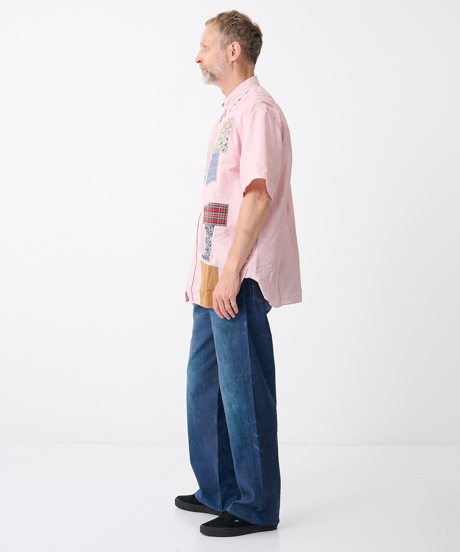 麻ストライプ×パッチワークMIX S/S SH JUNYA WATANABE MAN