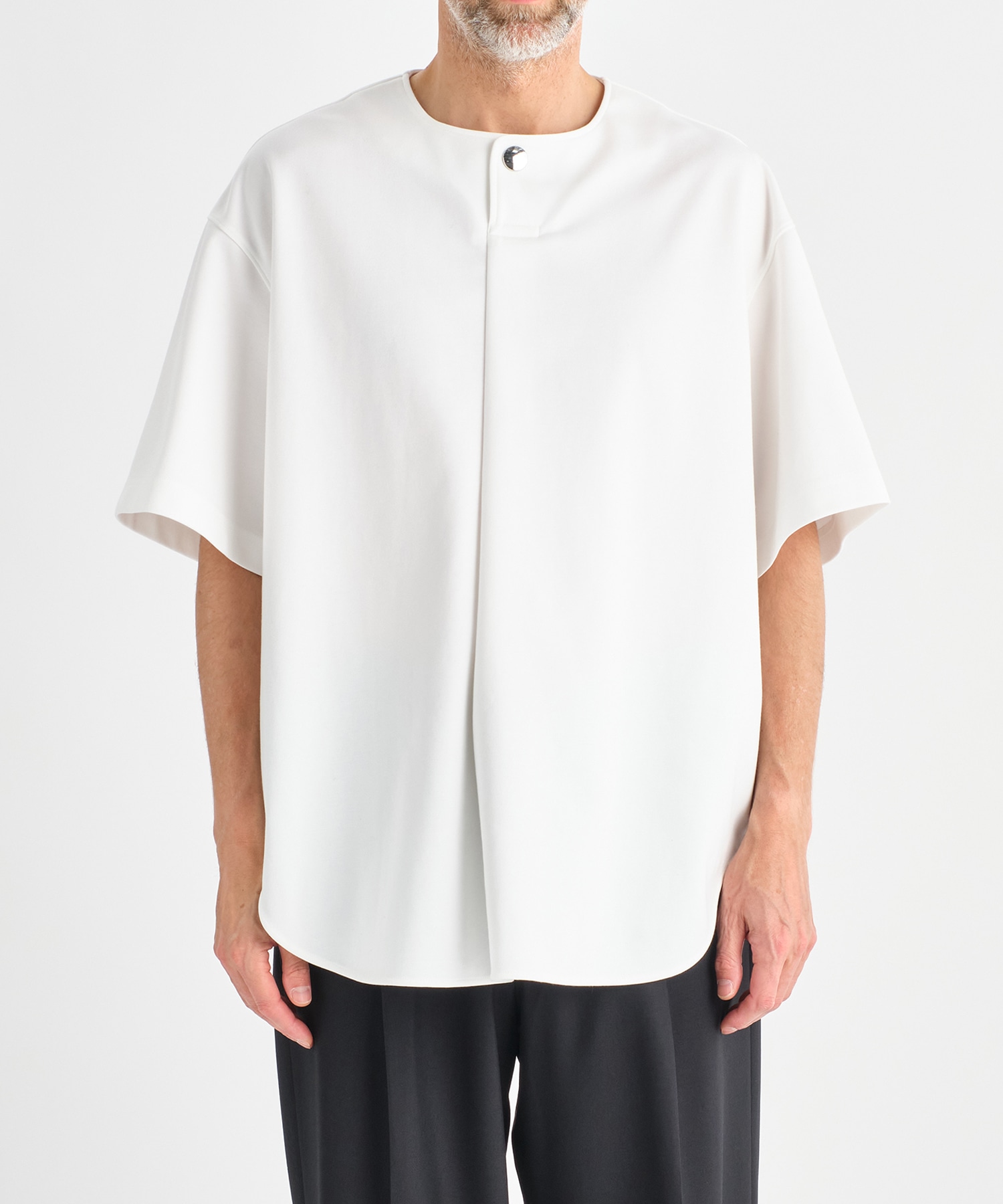 RERACS FRONT TUCK HENLY NECK T-SHIRT(46 WHITE): THE RERACS: MENS 