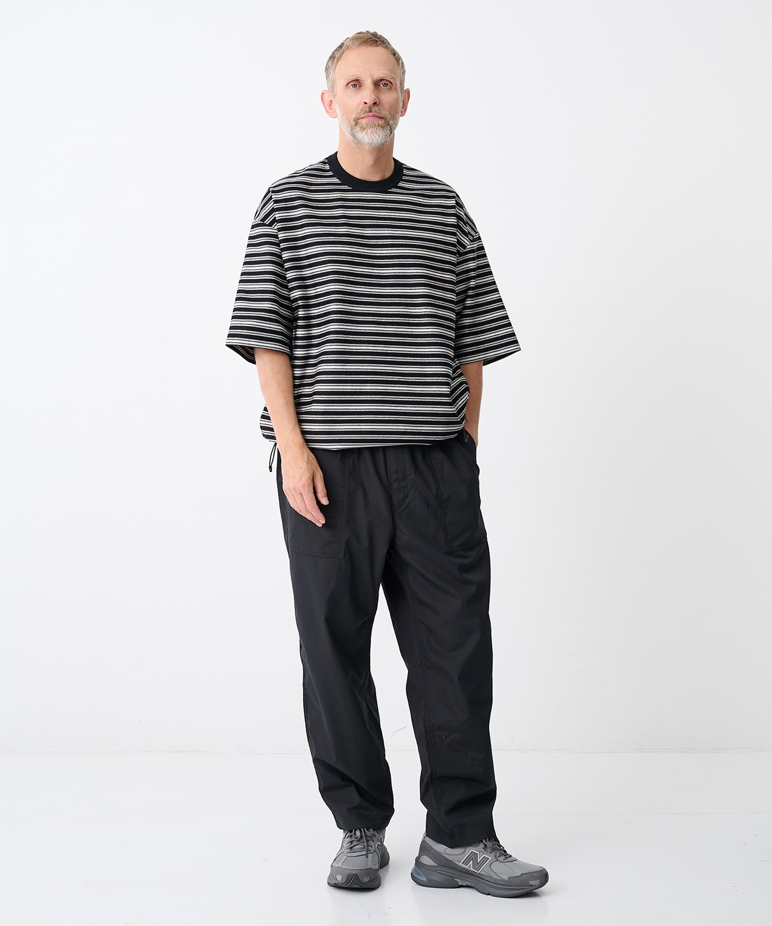 【コムデギャルソンオム】綿ラッセルボーダー Drawcord S/S Tee COMME des GARCONS HOMME
