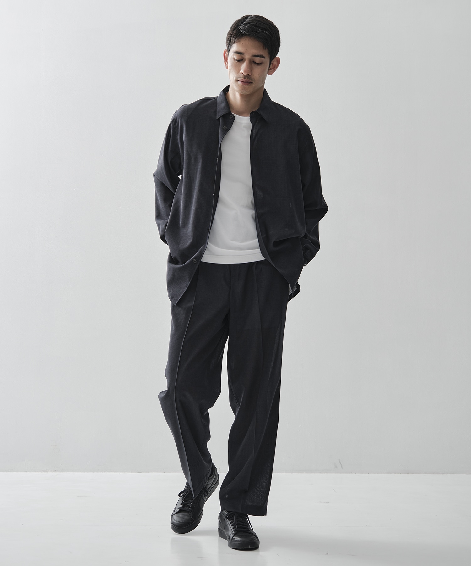 TWIST WOOL GAUZE TWO TUCKED EASY PANTS ATON