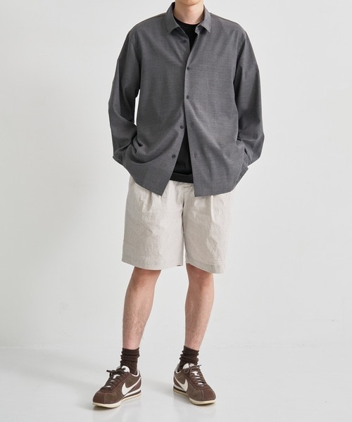 STRETCH NYLON LINEN WIDE 2TUCKED SHORTS ATON