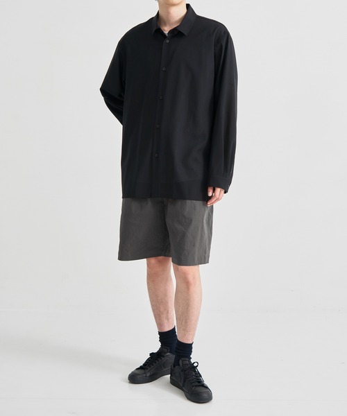 STRETCH NYLON LINEN WIDE 2TUCKED SHORTS ATON