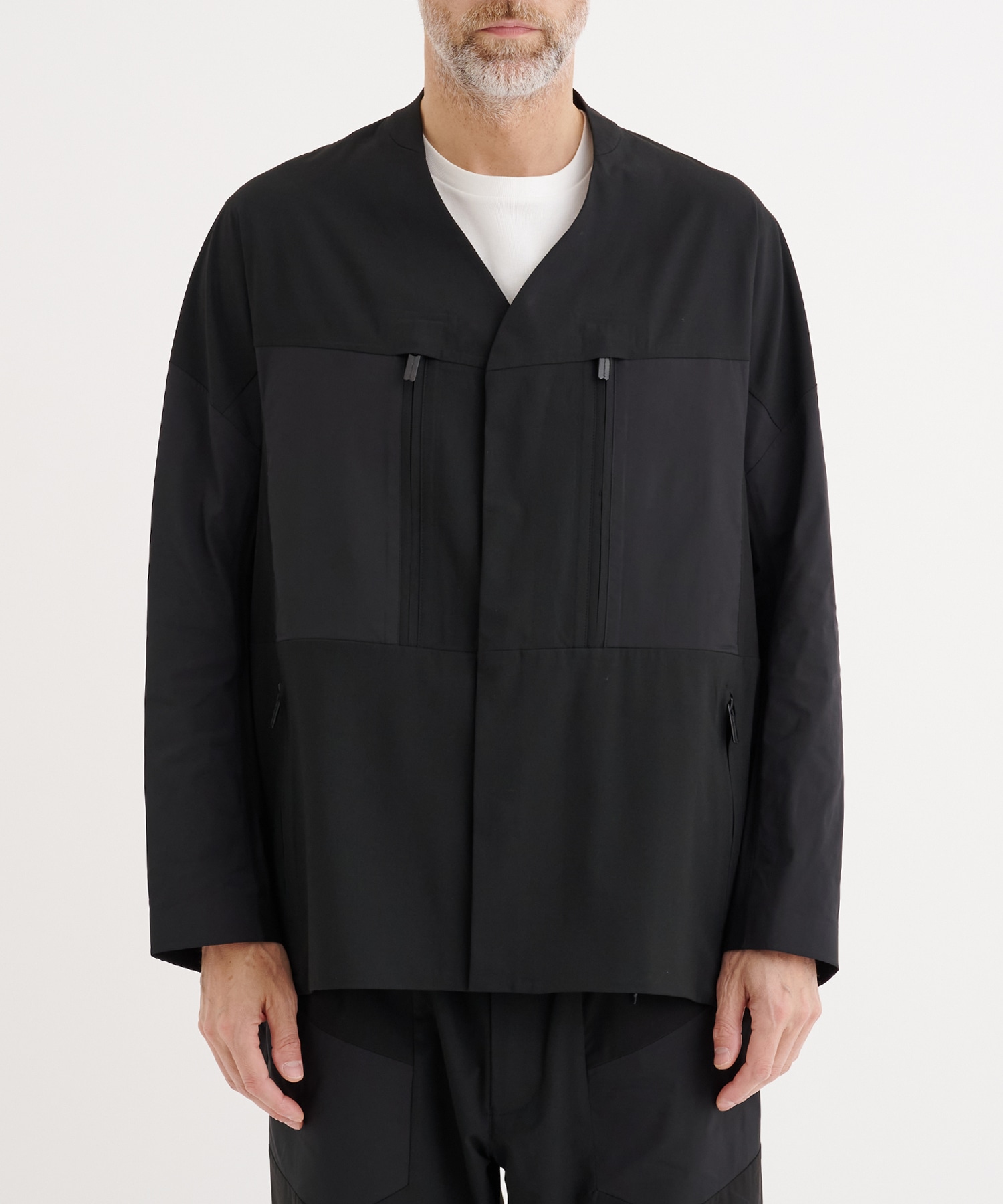 別注 STRETCHED HYBRID NO COLLAR JACKET White Mountaineering