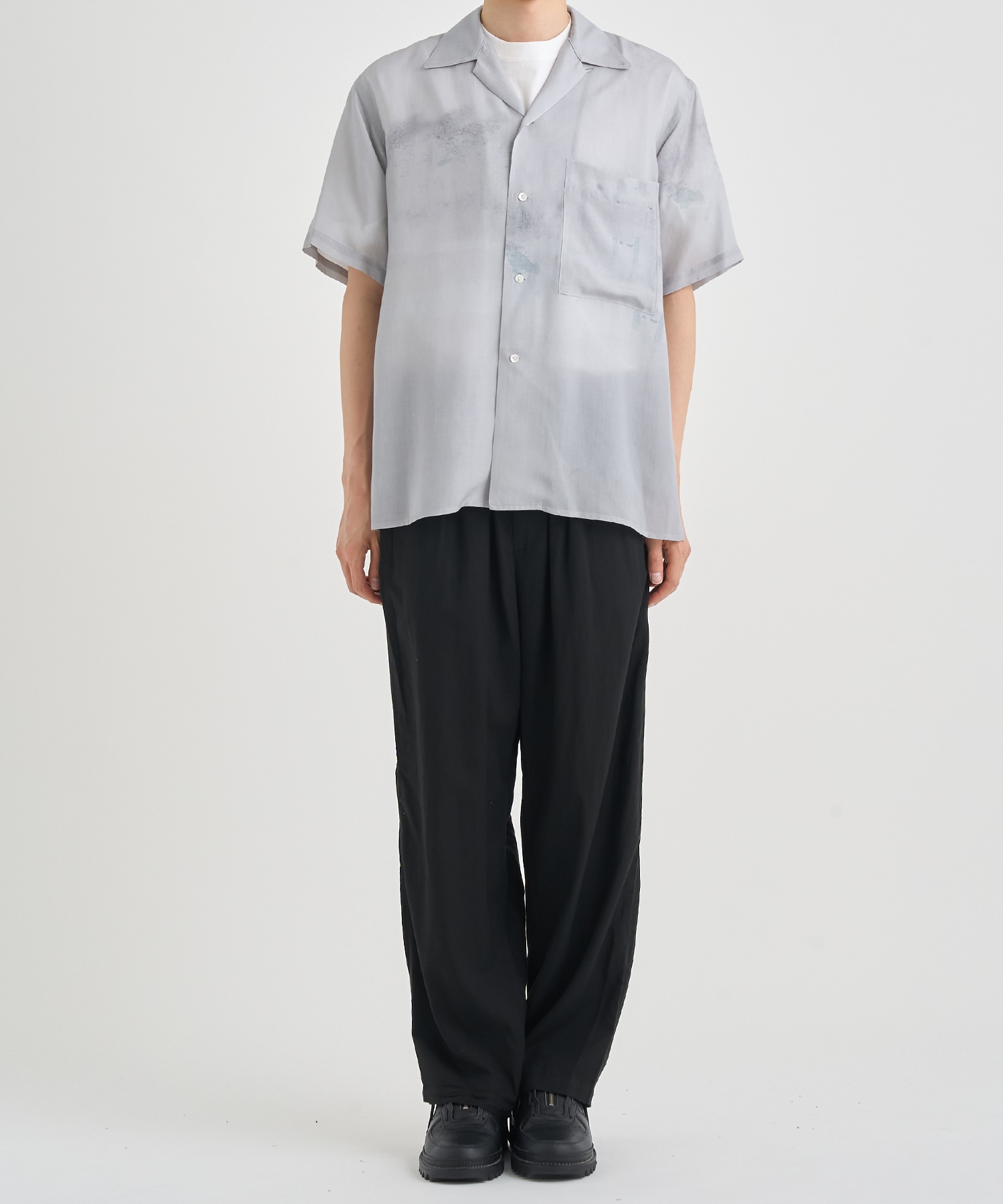 LANDSCAPE PRINTED OPEN COLLAR SHIRT YOKE