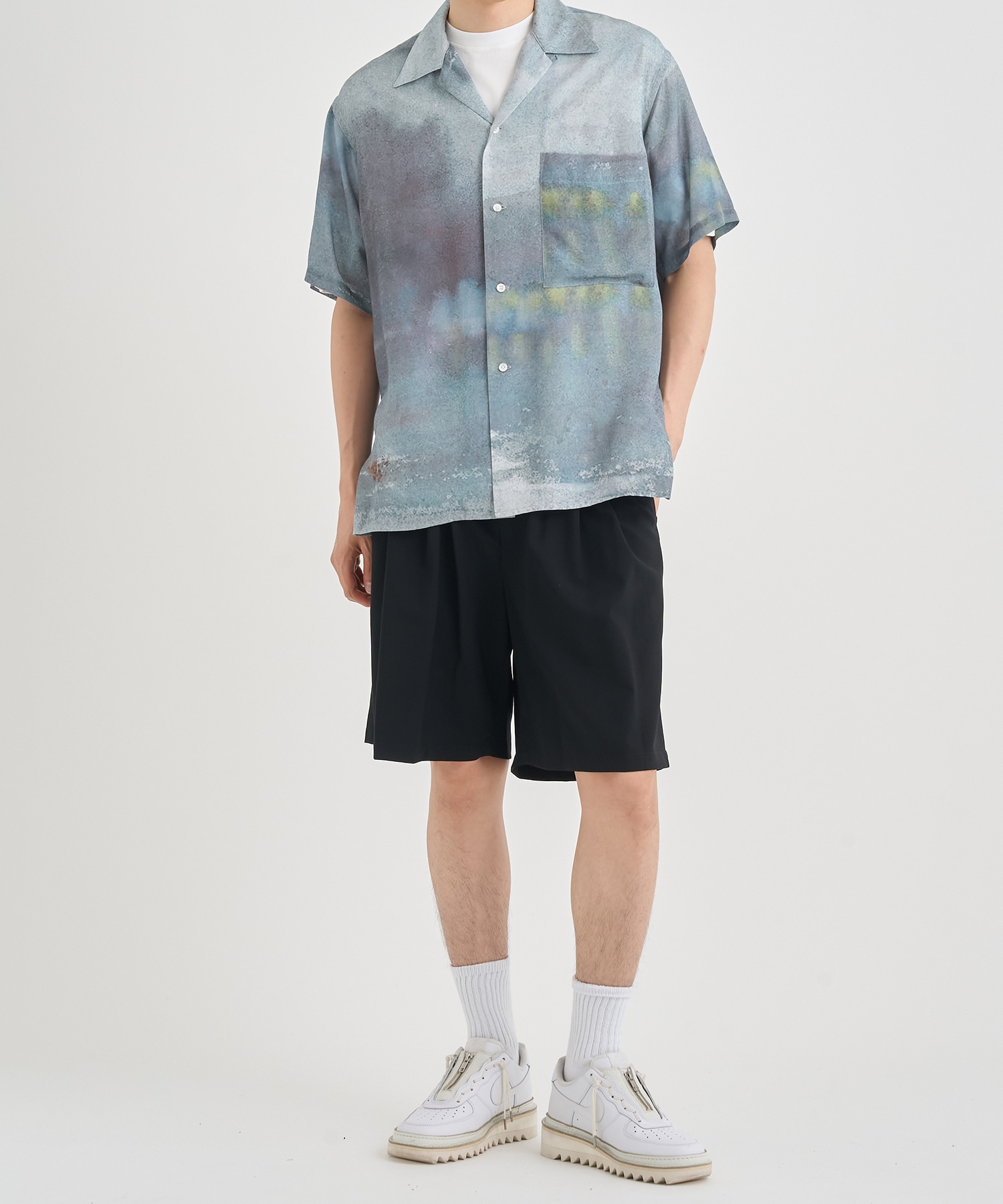LANDSCAPE PRINTED OPEN COLLAR SHIRT YOKE