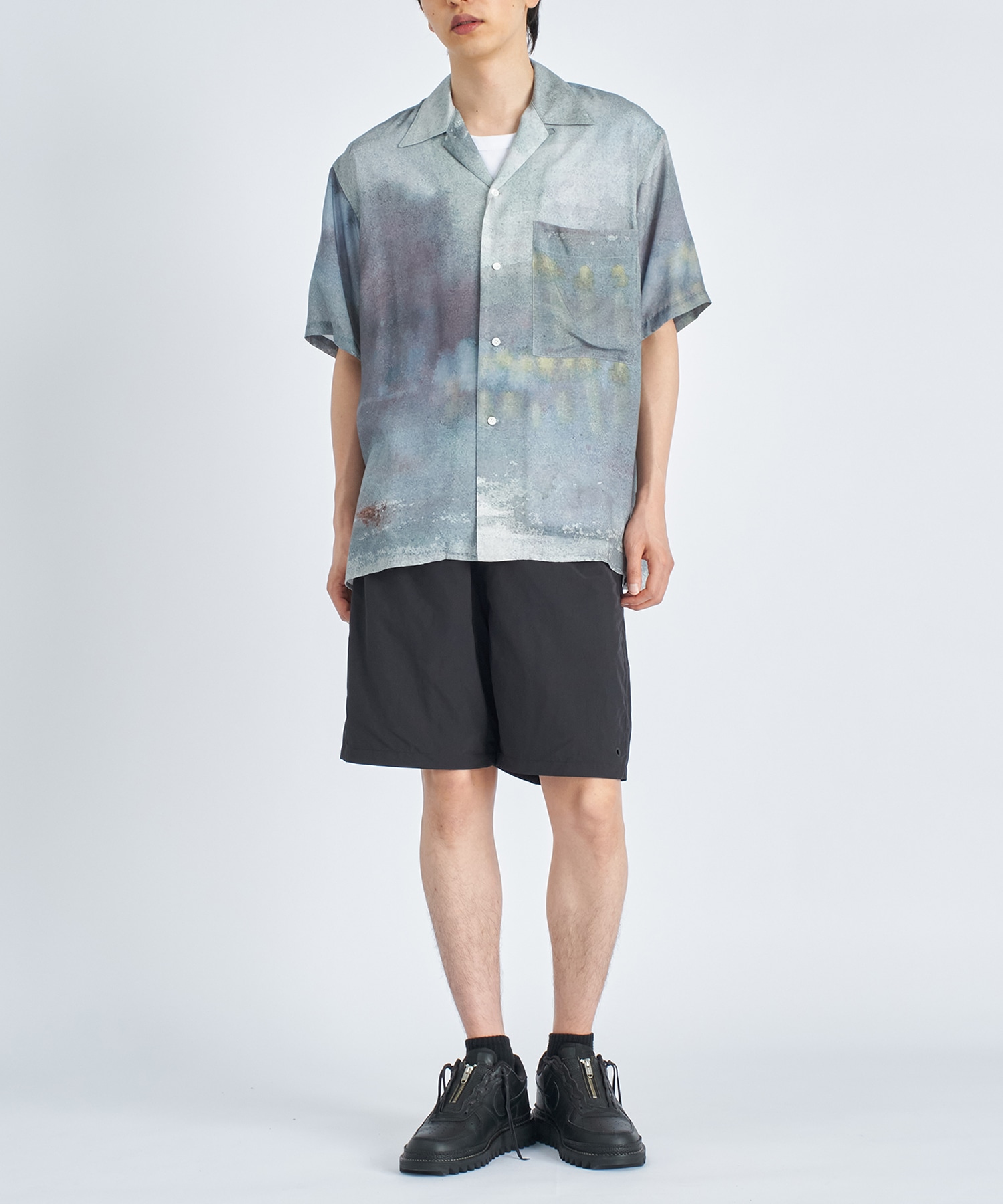 LANDSCAPE PRINTED OPEN COLLAR SHIRT 