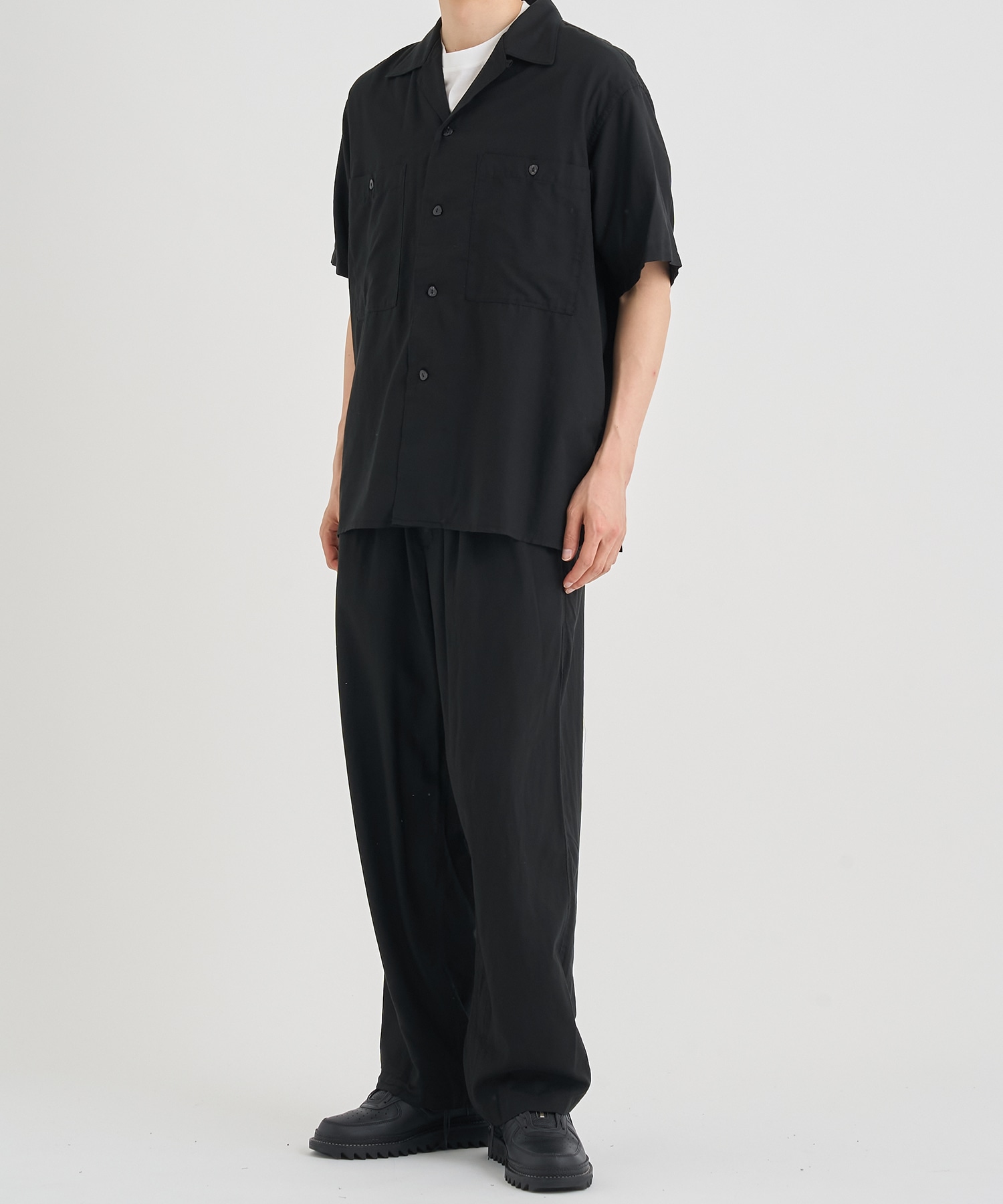 GARMENTDYED COTTON SILK TWILL OPEN COLLAR SHIRT YOKE