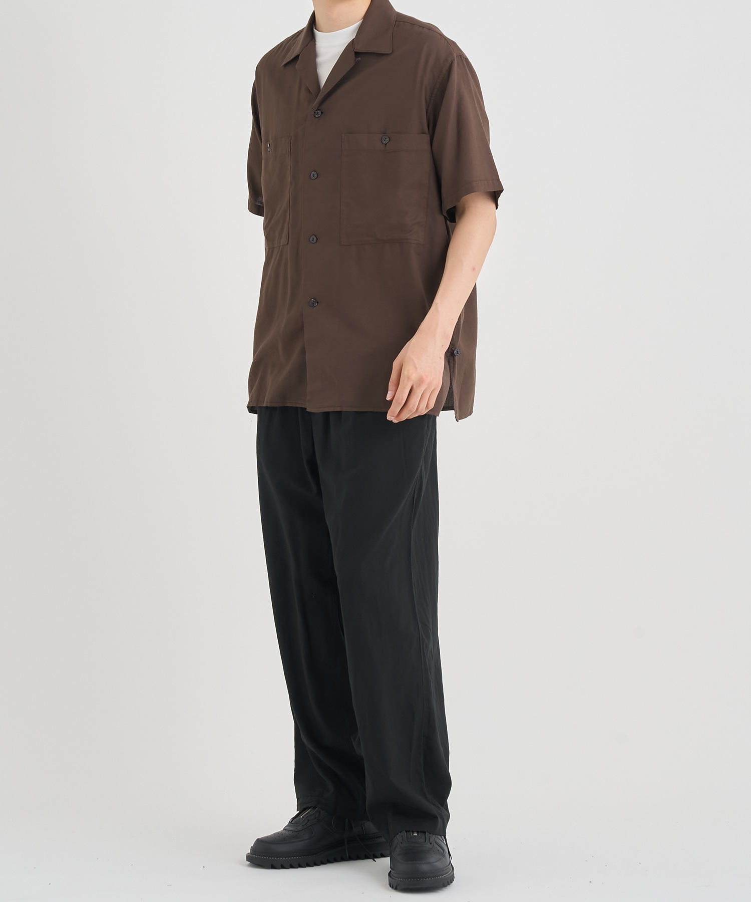 GARMENTDYED COTTON SILK TWILL OPEN COLLAR SHIRT YOKE