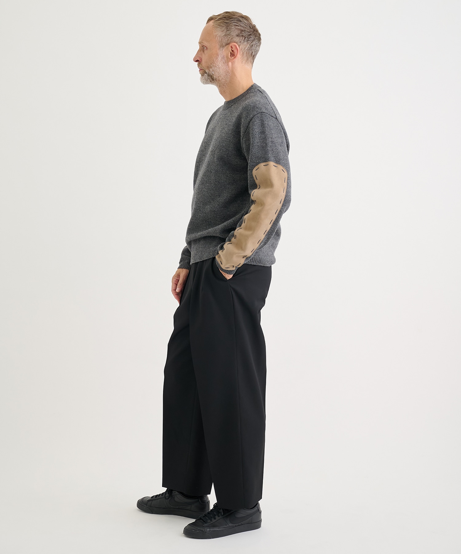 Suede Leather Elbow Patch Sweater YOKE