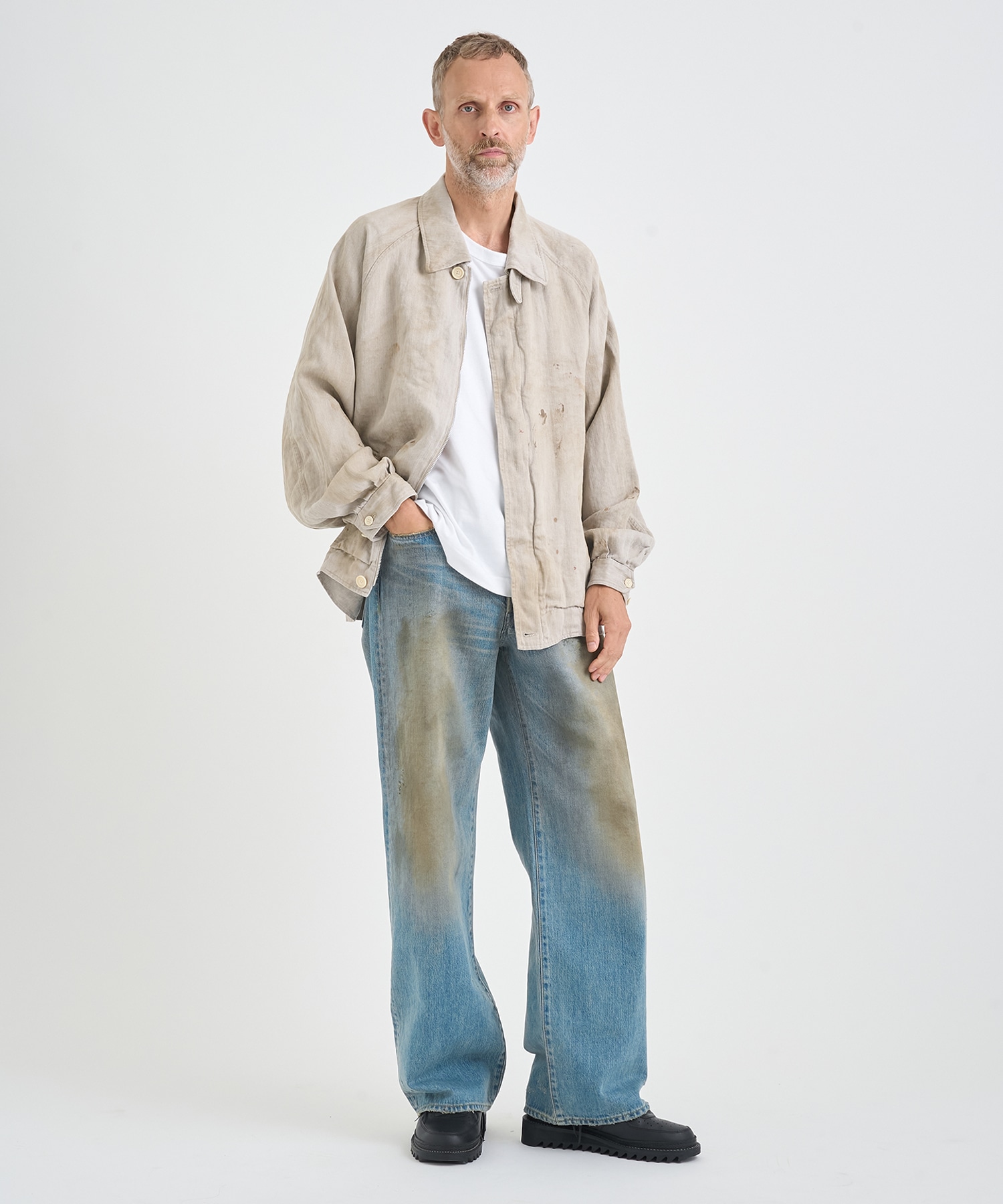 HEAVY LINEN HERRINGBONE ZIP JACKET ssstein
