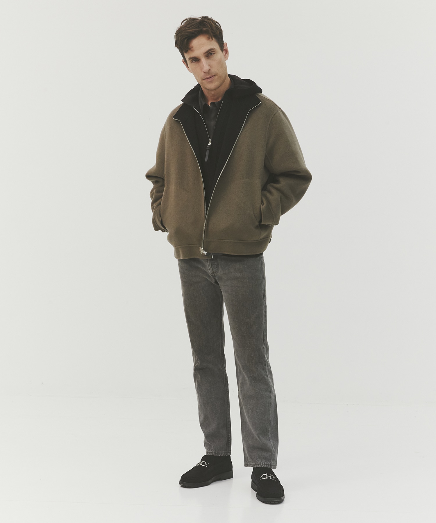 CASHMERE REVERSIBLE STAND ZIP BLOUSON 
