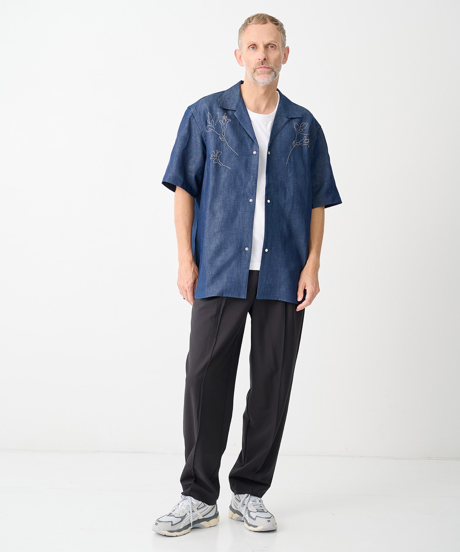 別注THE SS SHIRT INDIGO LINEN EMBROIDERY TANAKA