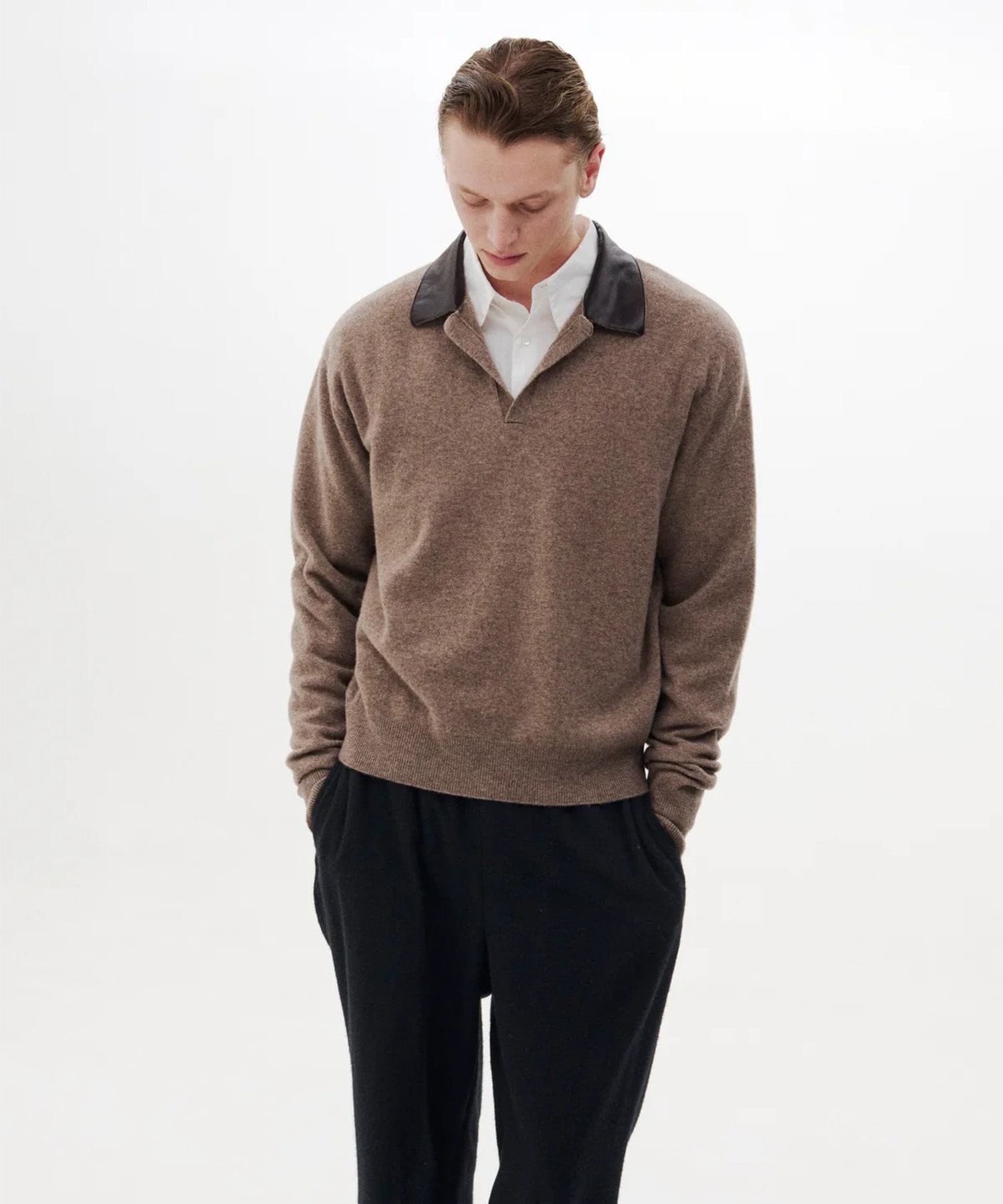 【ヨーク】YK26FW01380S Leather-Trimmed Skipper Sweater YOKE