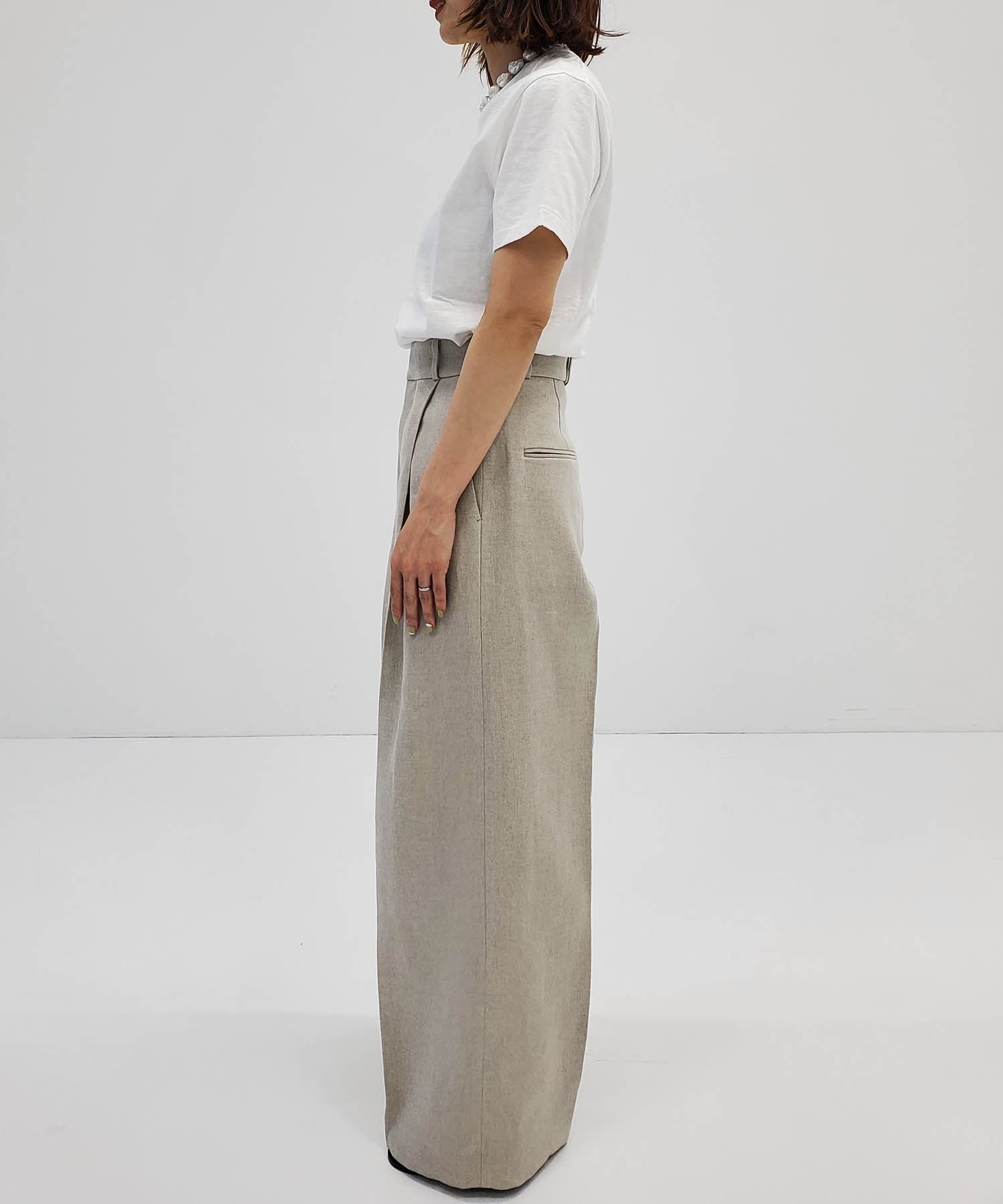 LINEN OXFORD TUCKED WIDE PANTS ATON