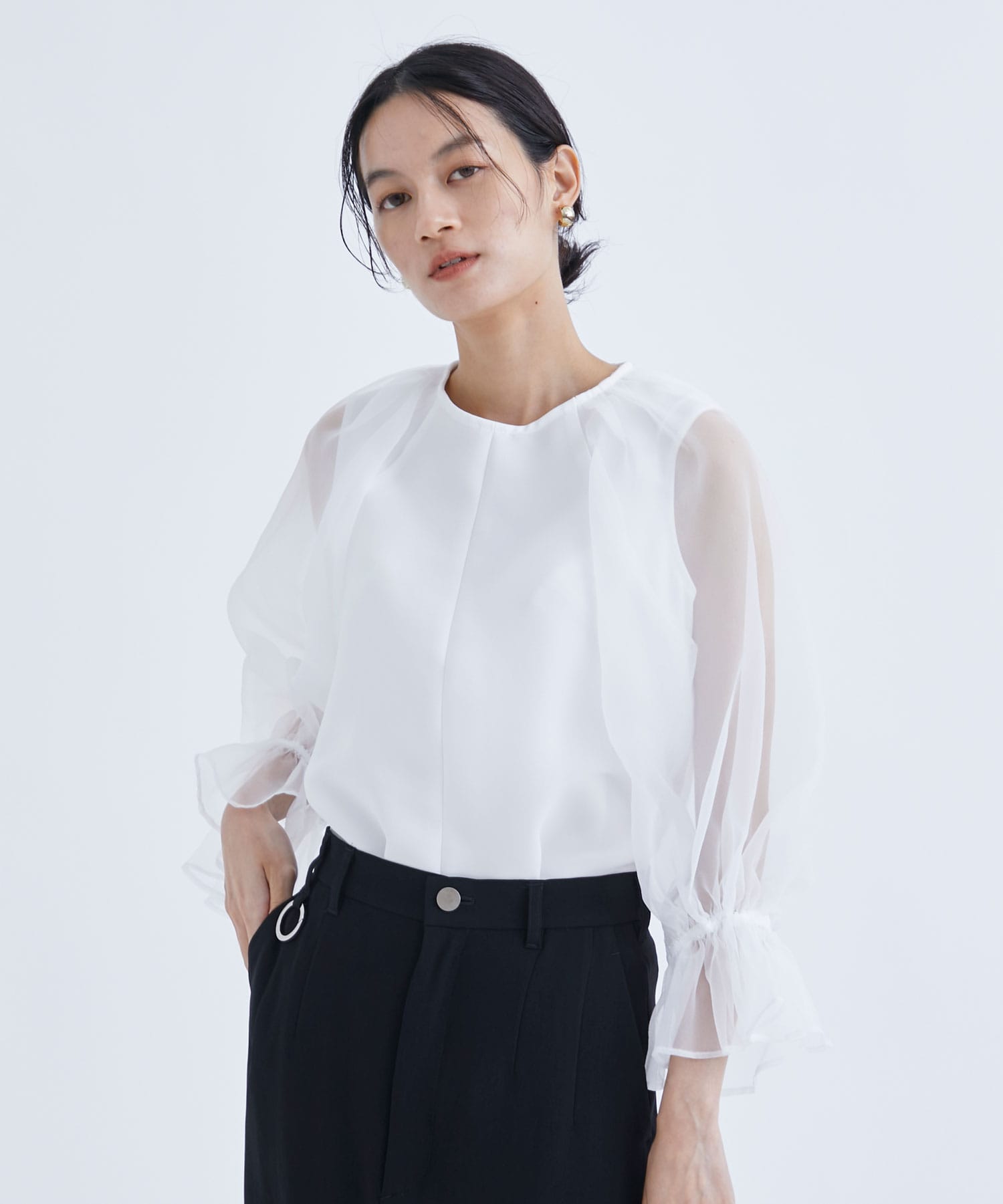Sheer Sleeve blouse(0 WHITE): THE PERMANENT EYE: WOMEN｜THE TOKYO