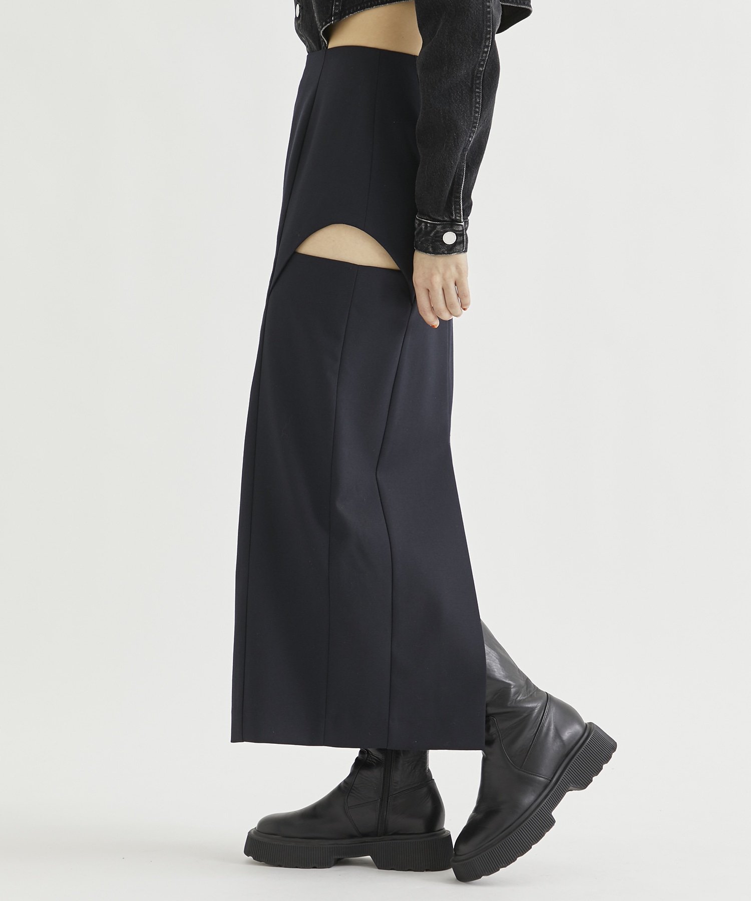 WOOL GABARDINE HOLLOWED OUT LONG SKIRT