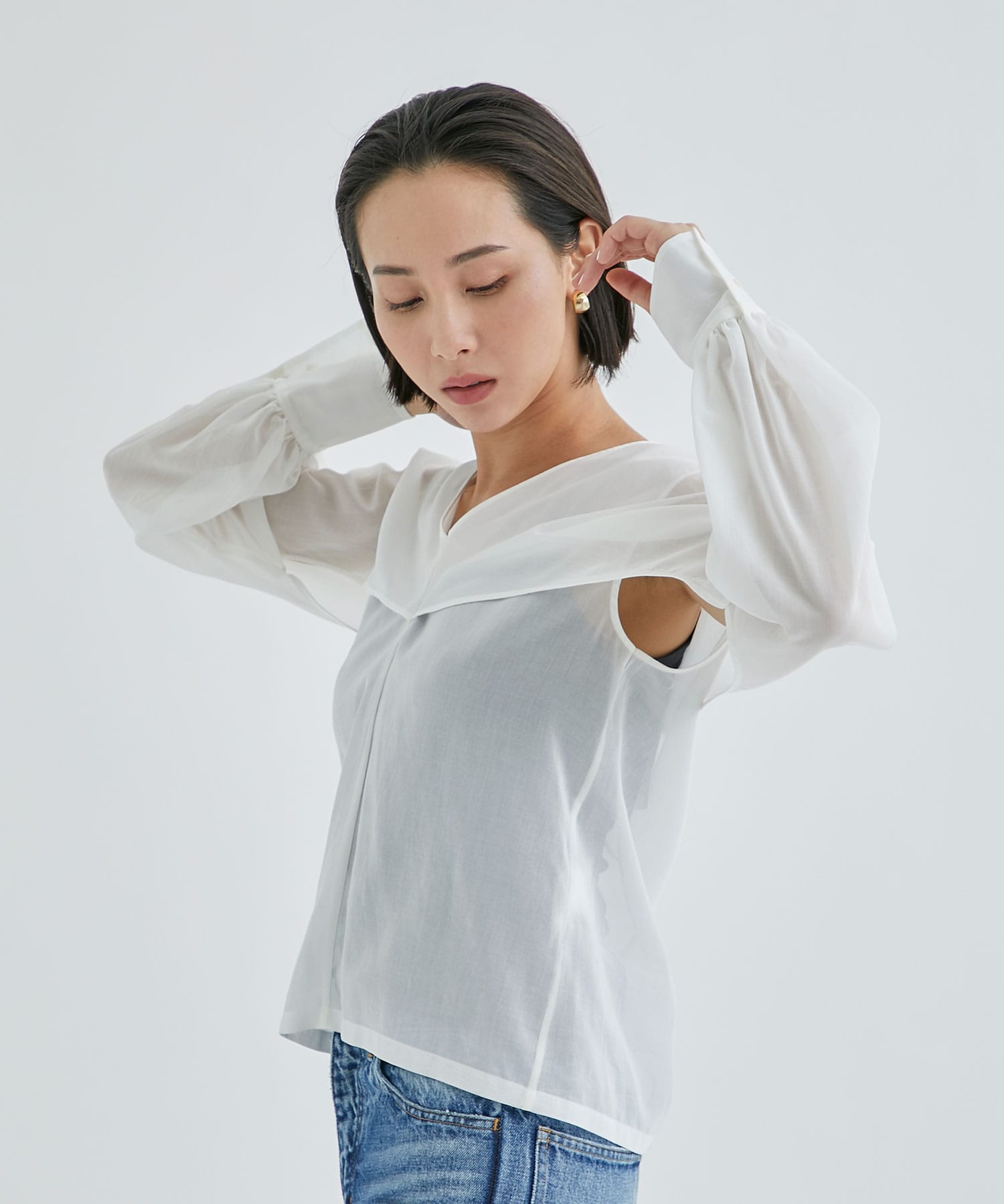 COTTON ORGANDIE V NECK BLOUSE(36 WHITE): CINOH: WOMEN｜THE TOKYO