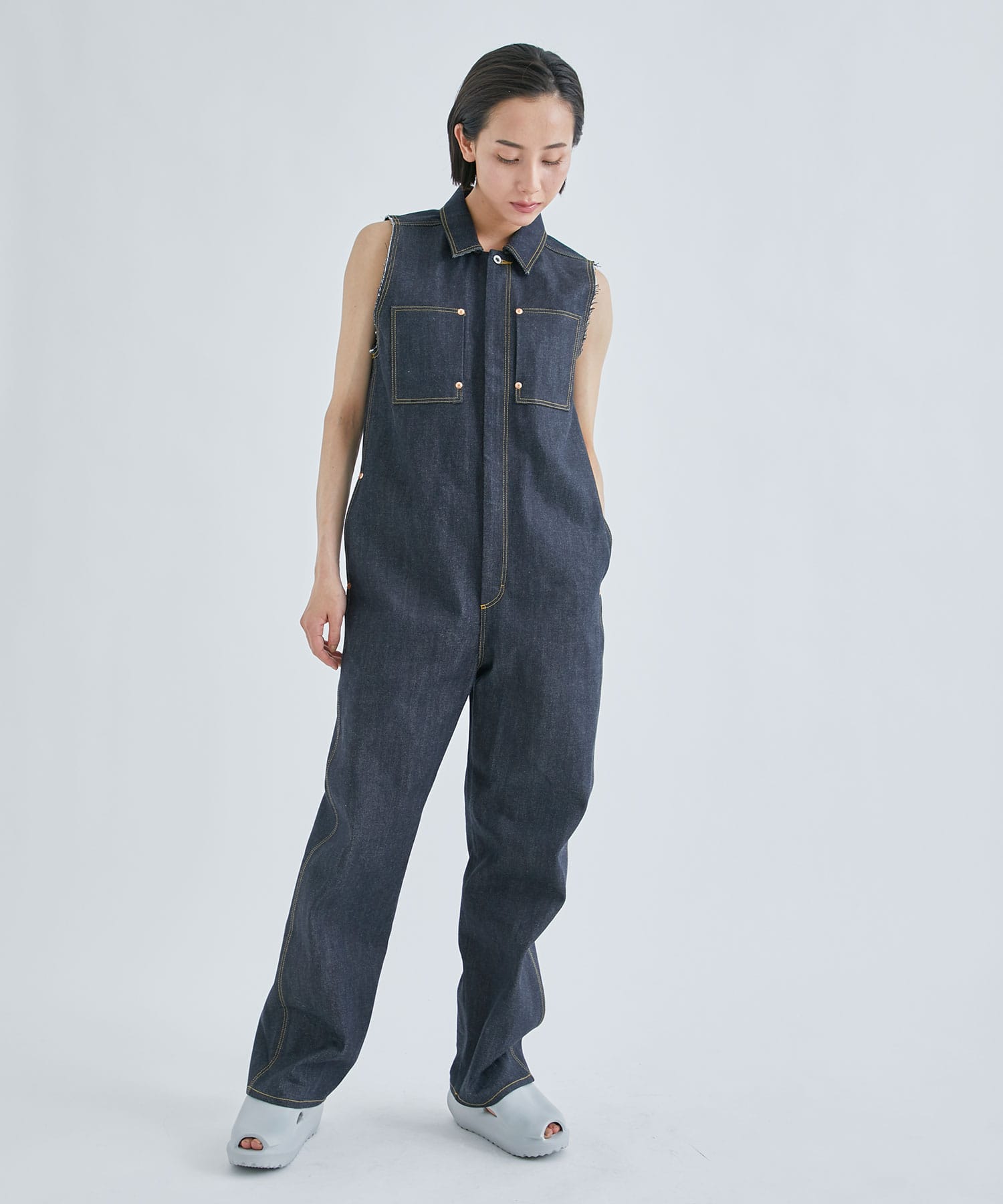 石見銀山 ペレック pelleq sleeveless denim all in one