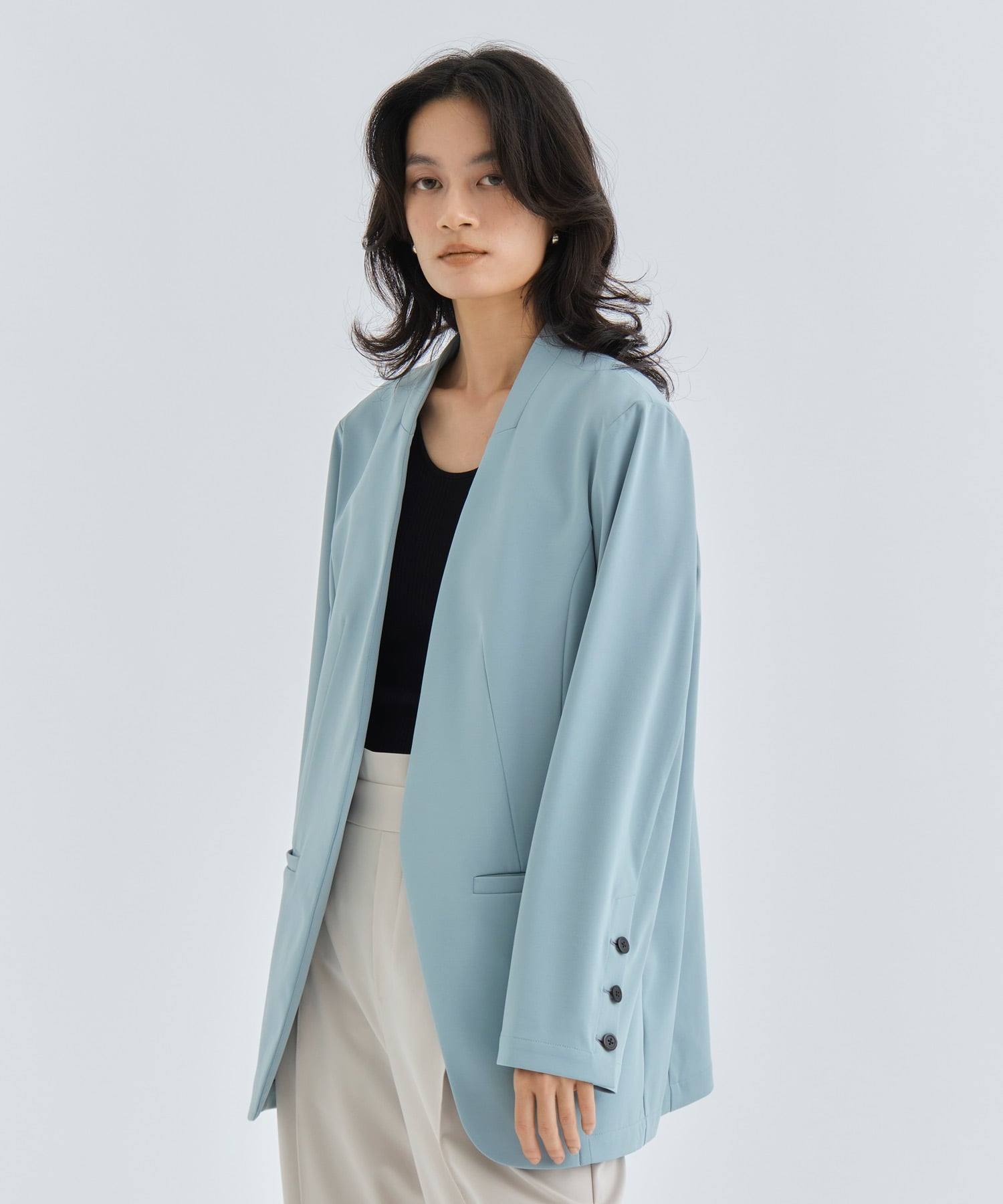 ULTRA LIGHT WASHABLE HIGH FANCTION JERSEY COLLARLESS JACKET THE PERMANENT EYE