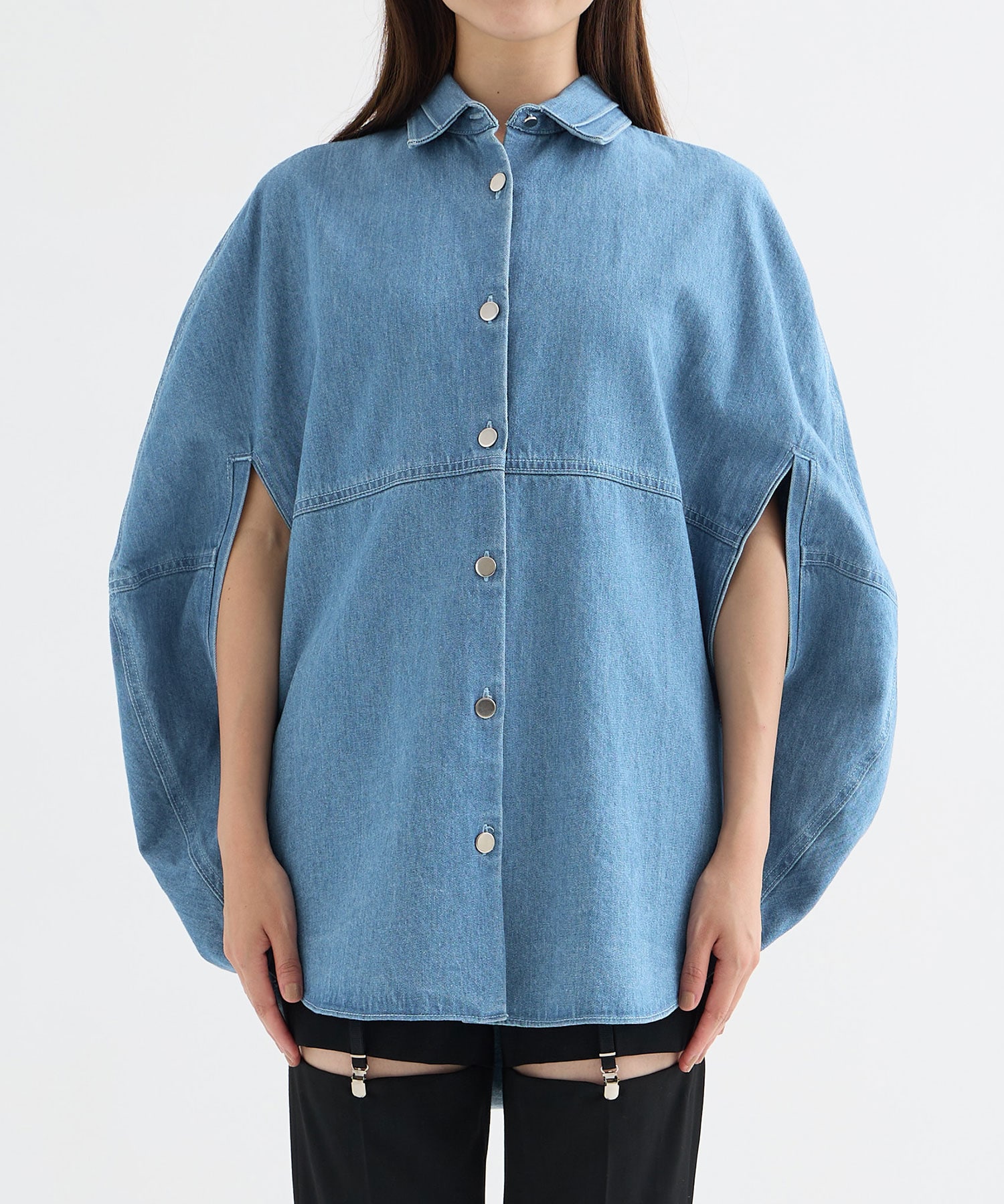 cape-effect washed denim moon shape shirt-jacket GURTWEIN