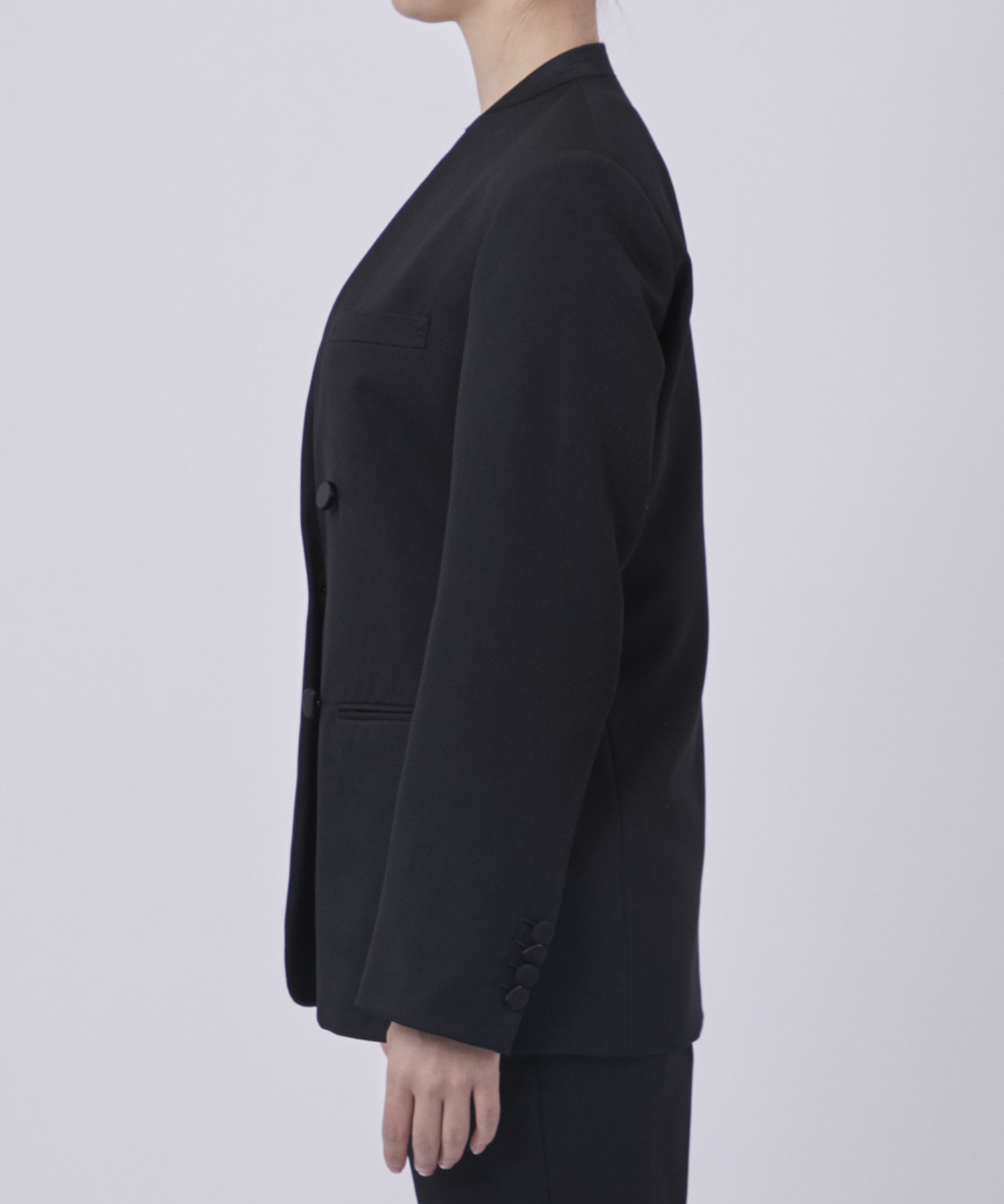 BLACK FORMAL NO COLLAR JACKET CINOH