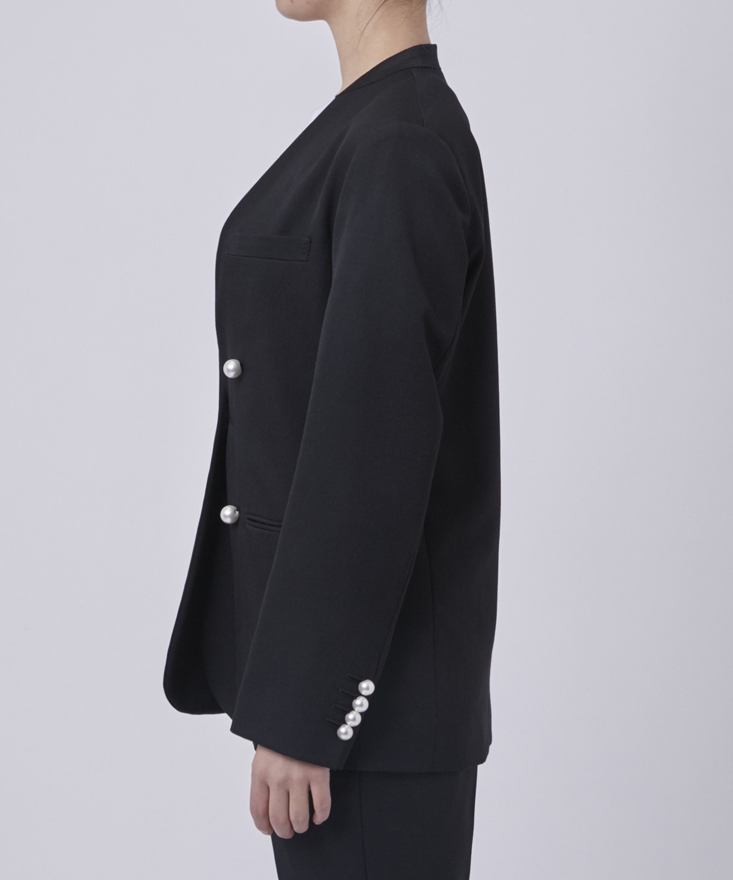 BLACK FORMAL NO COLLAR JACKET CINOH