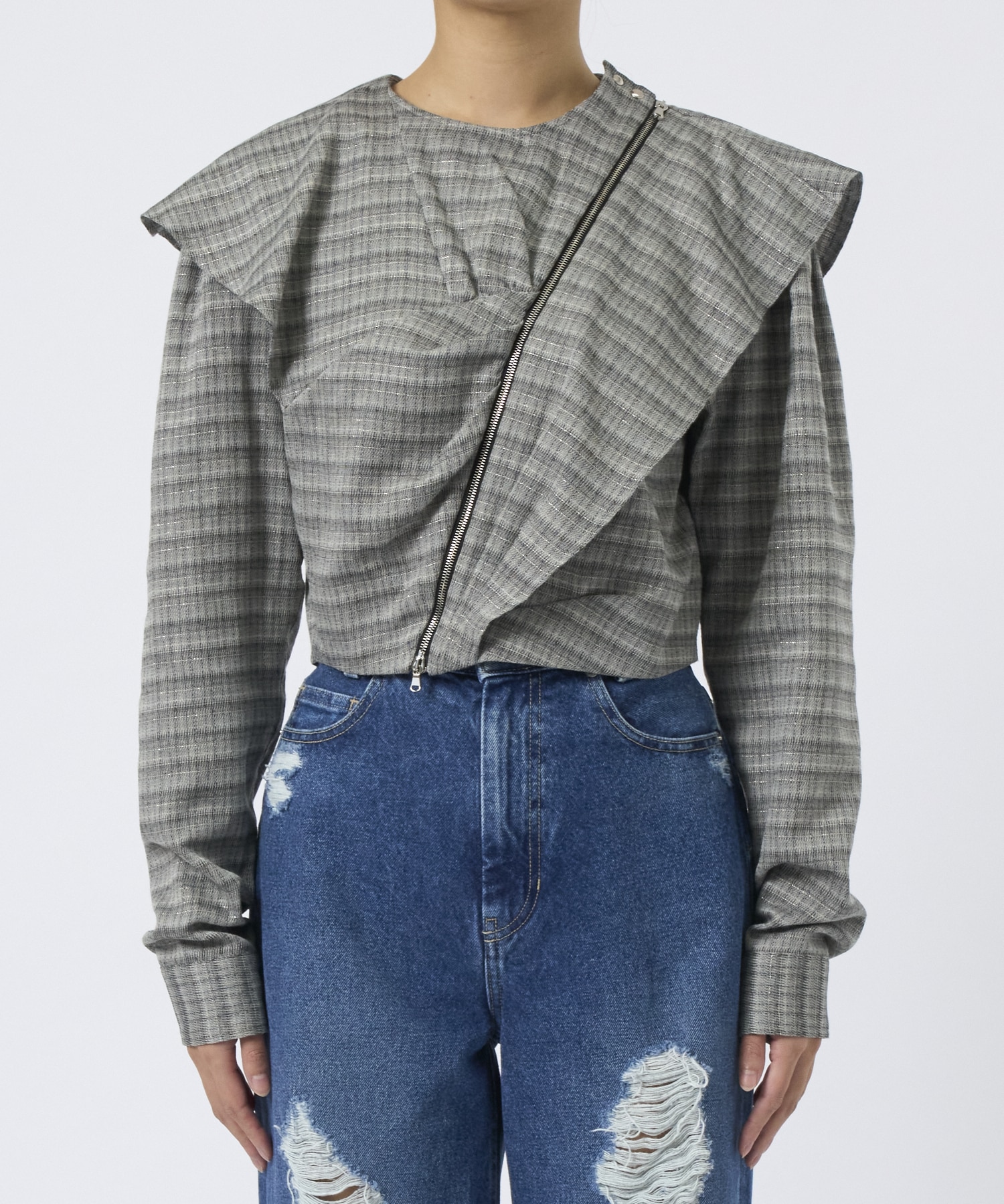 ASYMMETRIC ZIP-UP BLOUSE PHOTOCOPIEU