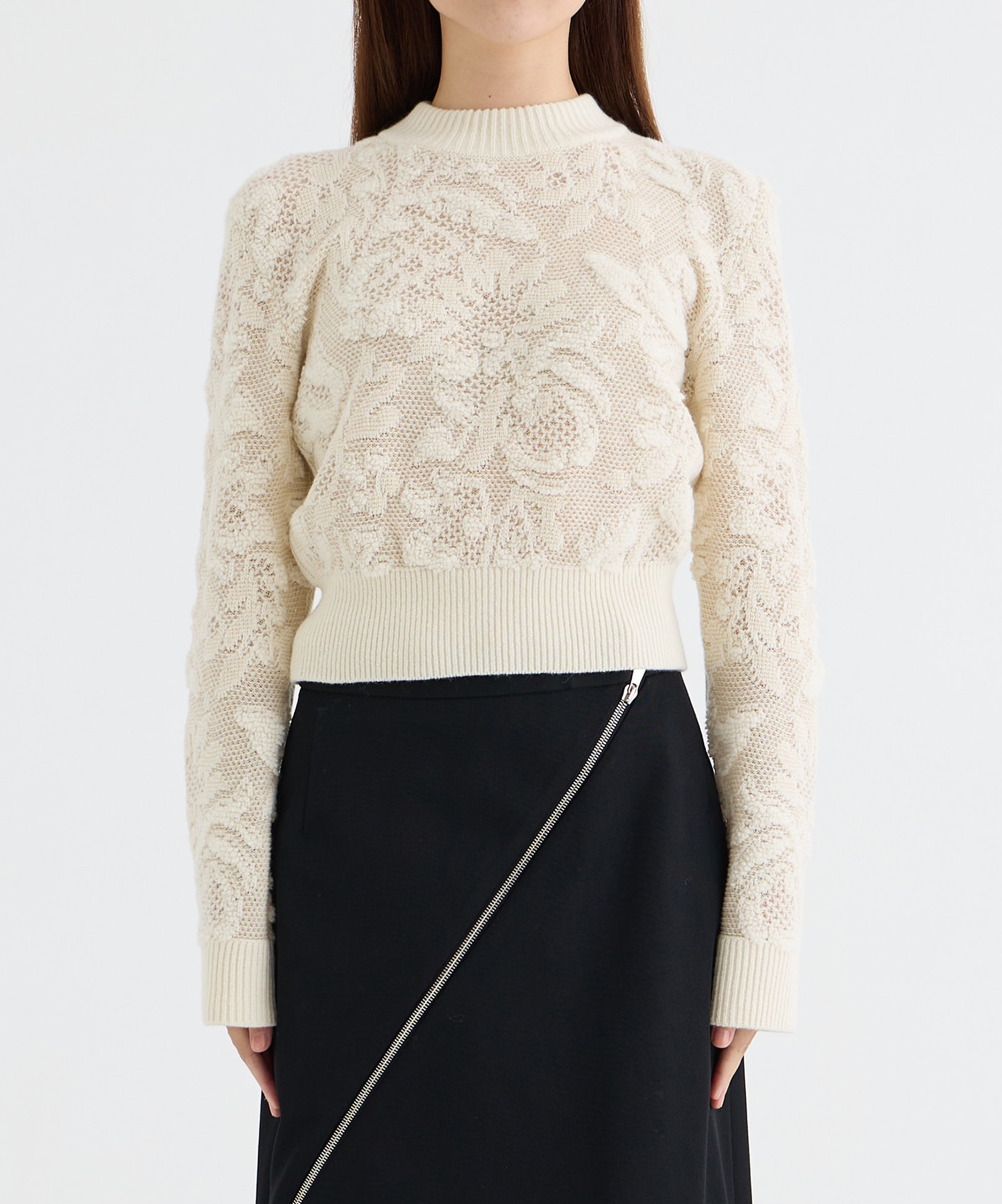 SQUARE SHOULDER LACE JACQUARD SWEATER PHOTOCOPIEU