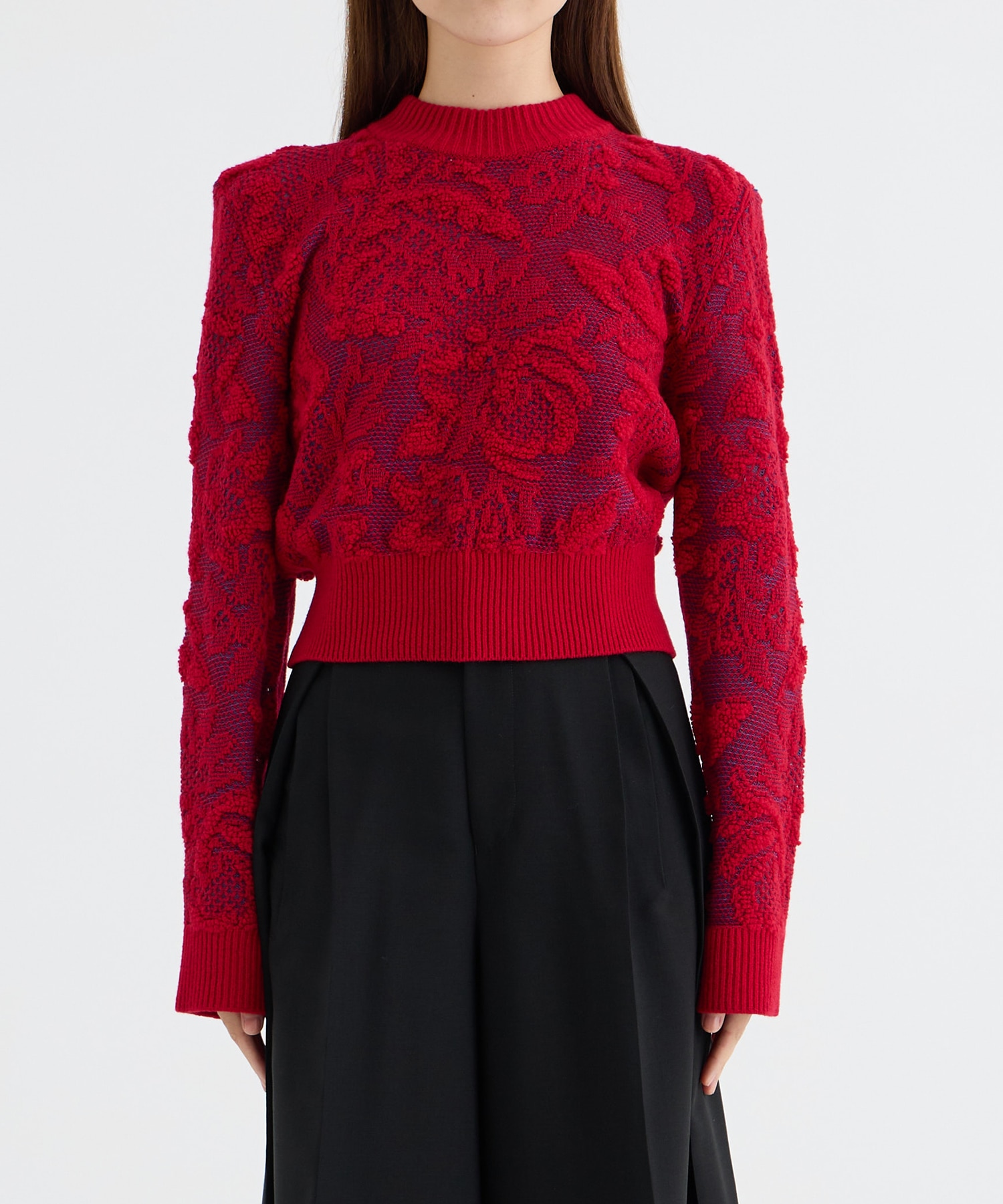 SQUARE SHOULDER LACE JACQUARD SWEATER PHOTOCOPIEU