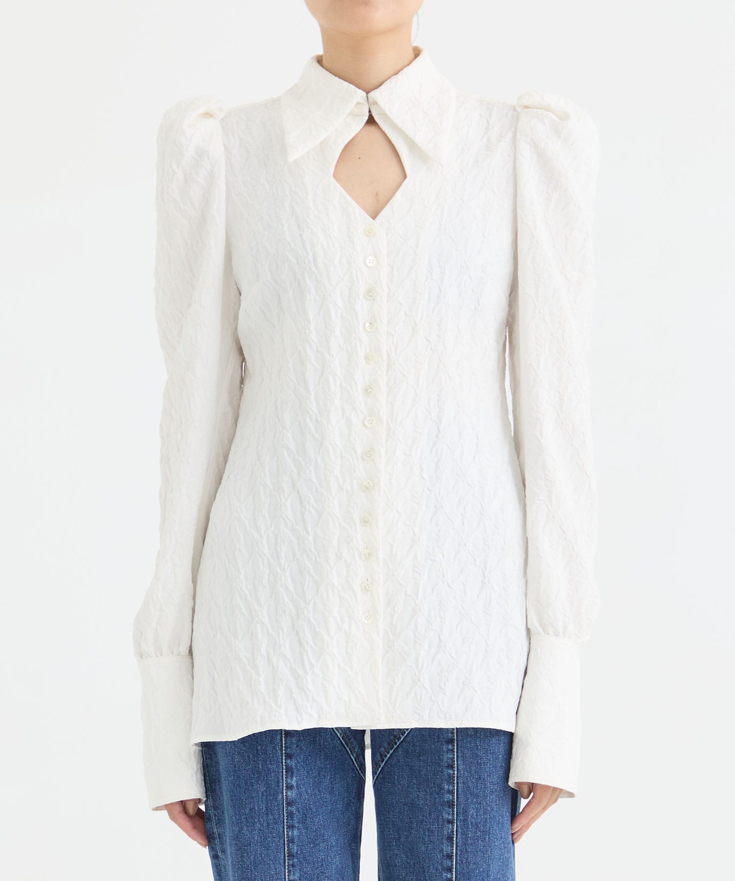 PUFF-SLEEVED  FLORAL EMBOSSED SHIRT FETICO