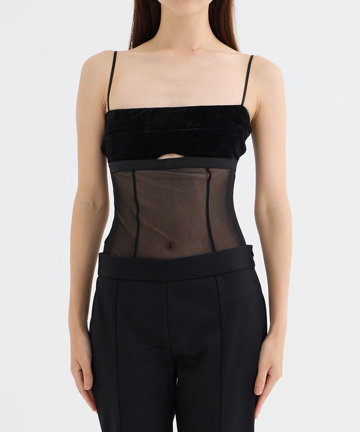 VELVET & MESH COMBINED BODYSUIT FETICO